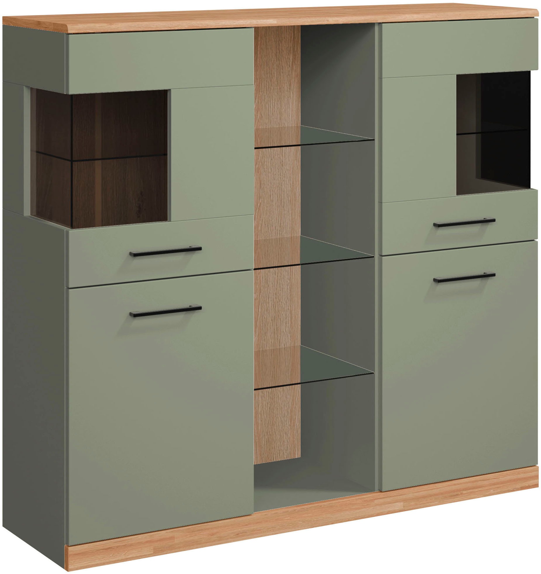 Home affaire Highboard »Ribe,120cm breit,112cm hoch,Oberplatte massiv,12 Fä günstig online kaufen