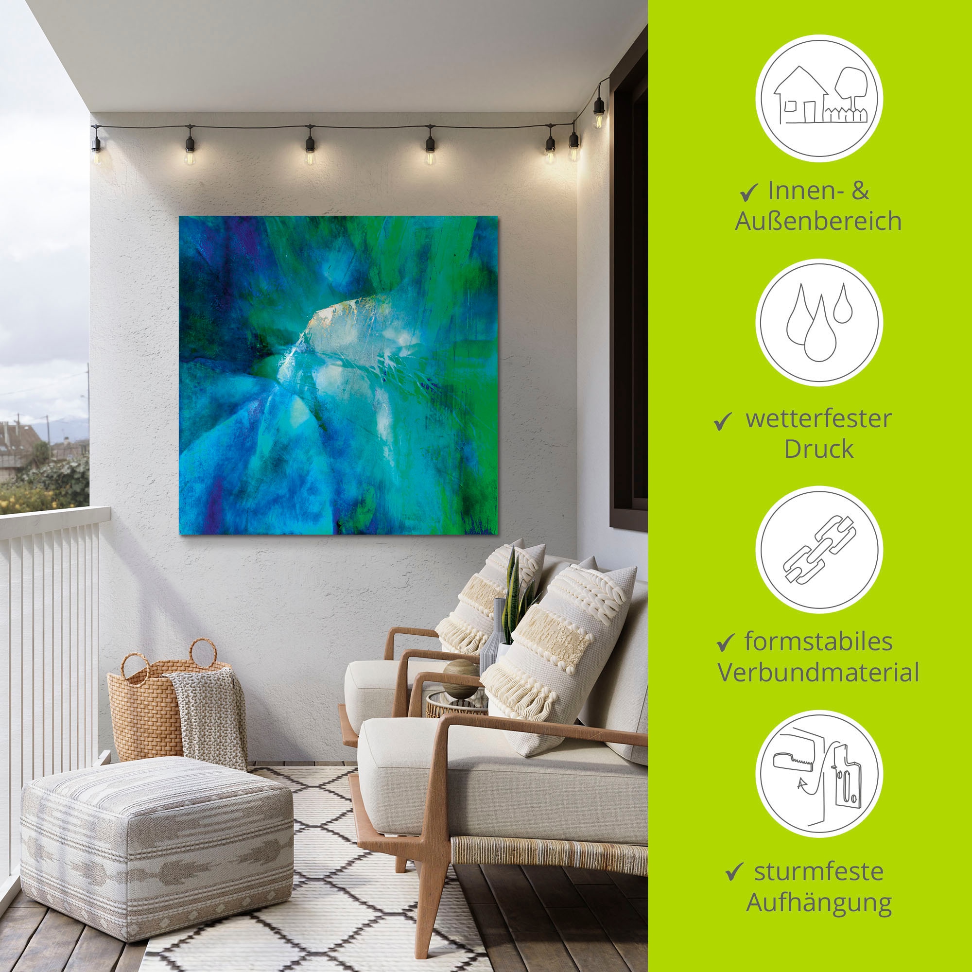 Artland Wandbild »Abstrakte Komposition in türkis«, Gegenstandslos, (1 St.), als Alubild, Outdoorbild, Leinwandbild in verschied. Größen