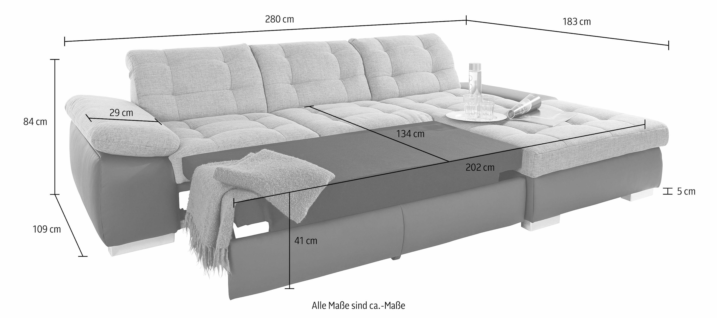 sit&more Ecksofa »Ontario L-Form«, XXL, wahlweise mit Bettfunktion