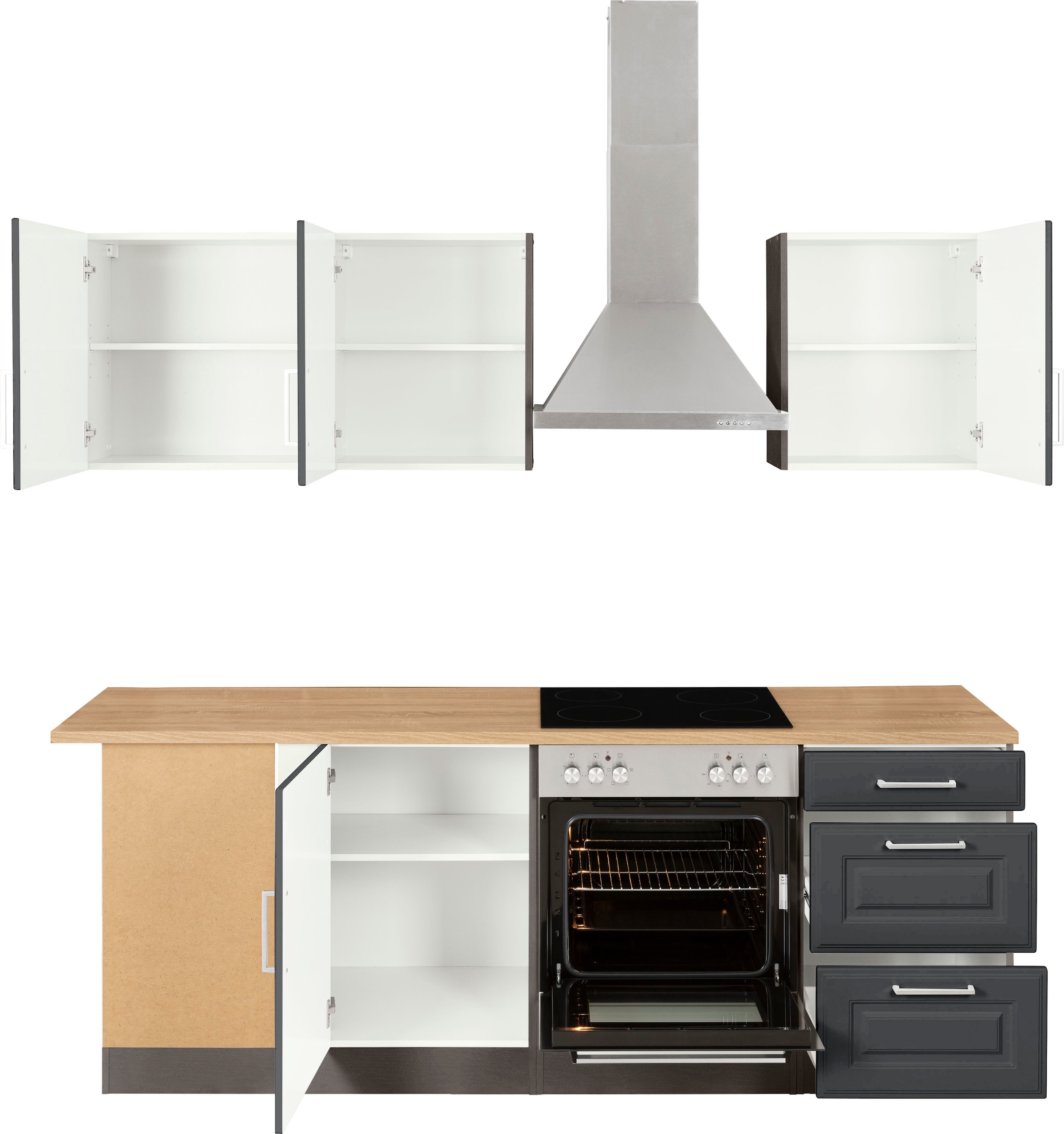 KOCHSTATION Winkelküche »KS-Stockholm« Stellbreite 220/220 cm, mit hochwertigen MDF Fronten im Landhaus-Stil