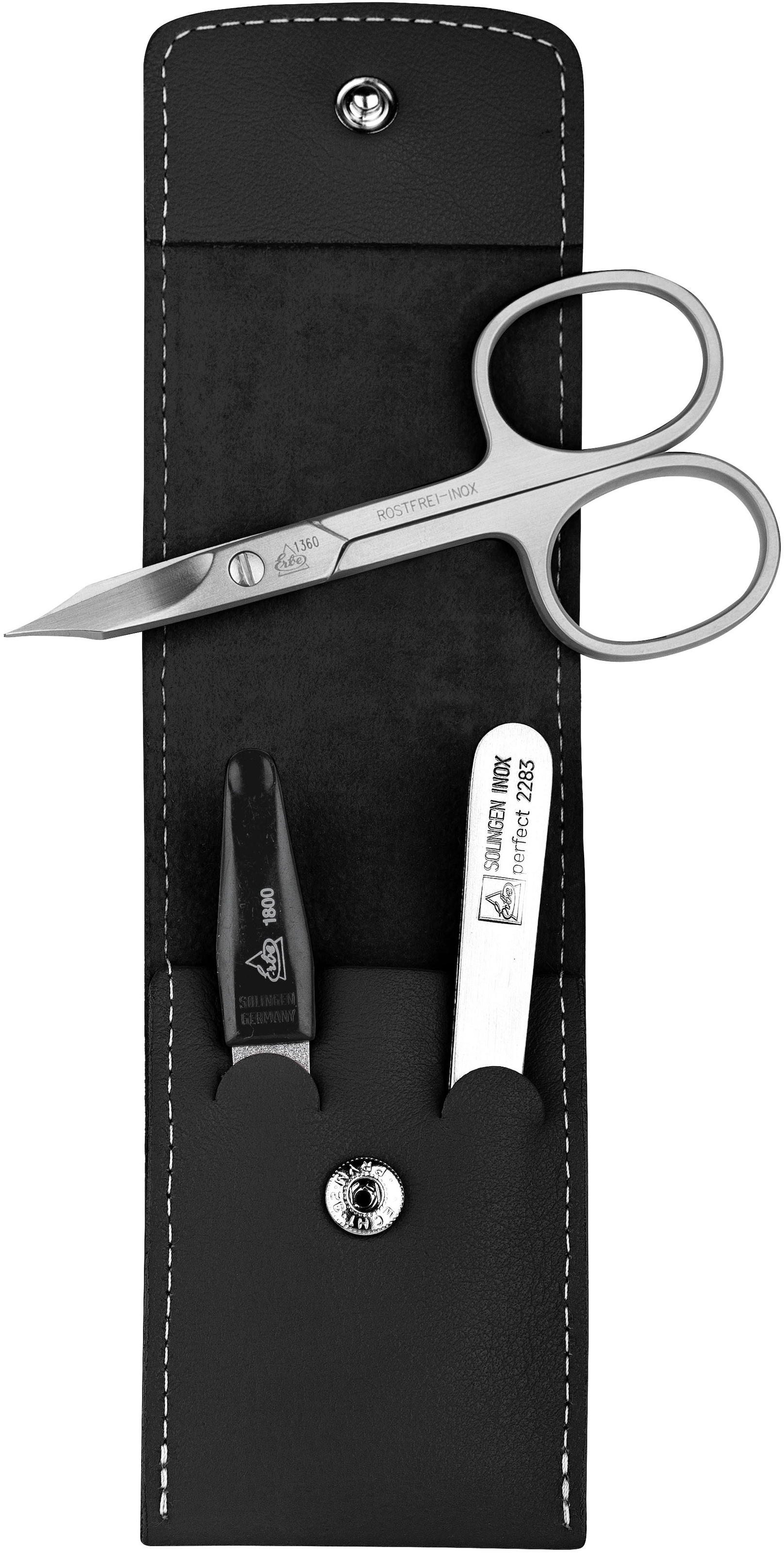 ERBE Maniküre-Etui »ERBE Maniküre Set Taschen-Etui Serie "Travel", rot, 3-tlg.« Echtleder, rostfreie Instrumente, Hergestellt in Solingen/Deutschland