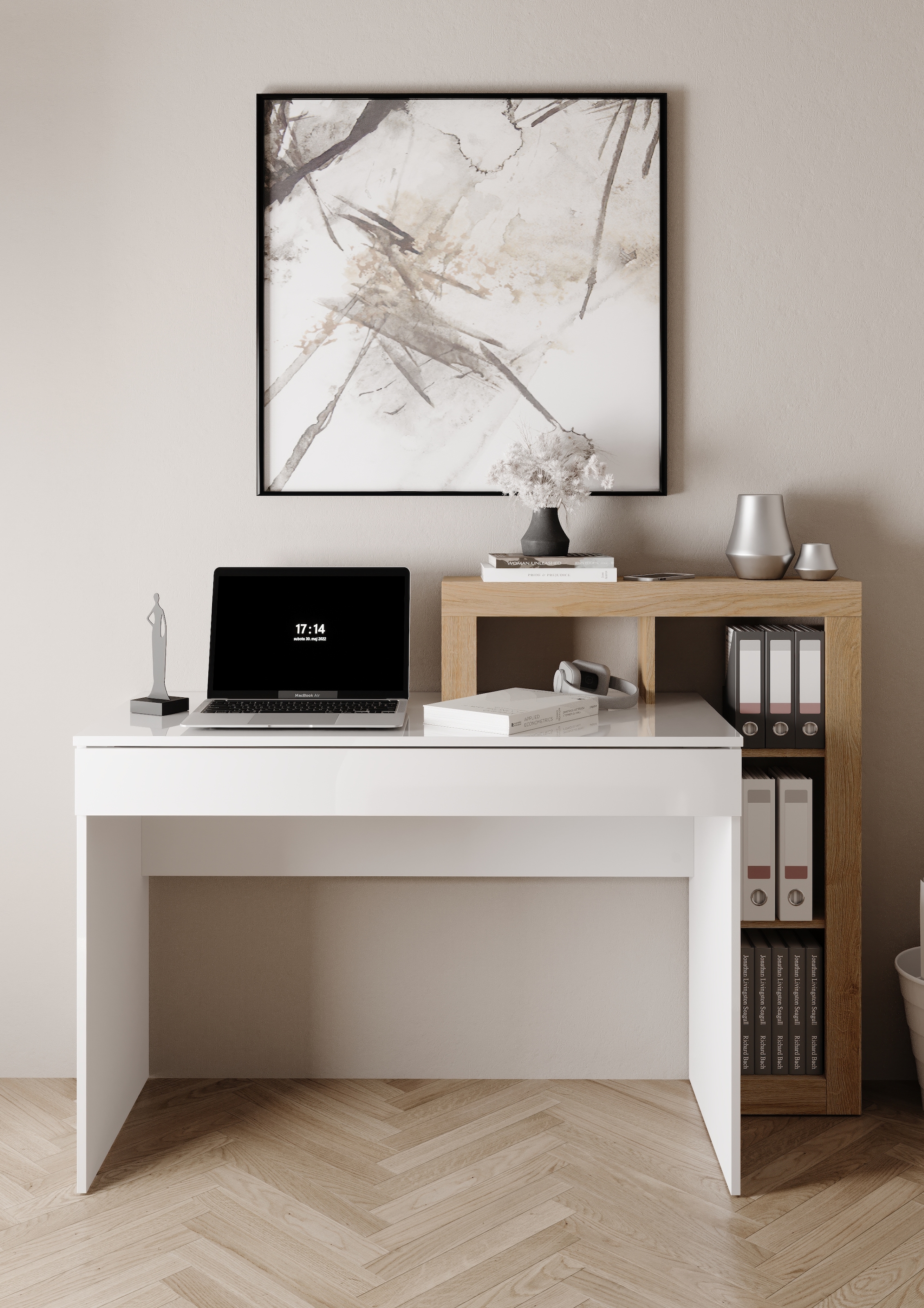 INOSIGN Schreibtisch »Hamburg, Breite 138 cm, Tiefe 50 cm, mit Schubkasten u. Aufsatz/Regal«, Computertisch, Arbeitstisch, Schminktisch, Arbeitsplatz, 4 Fächer