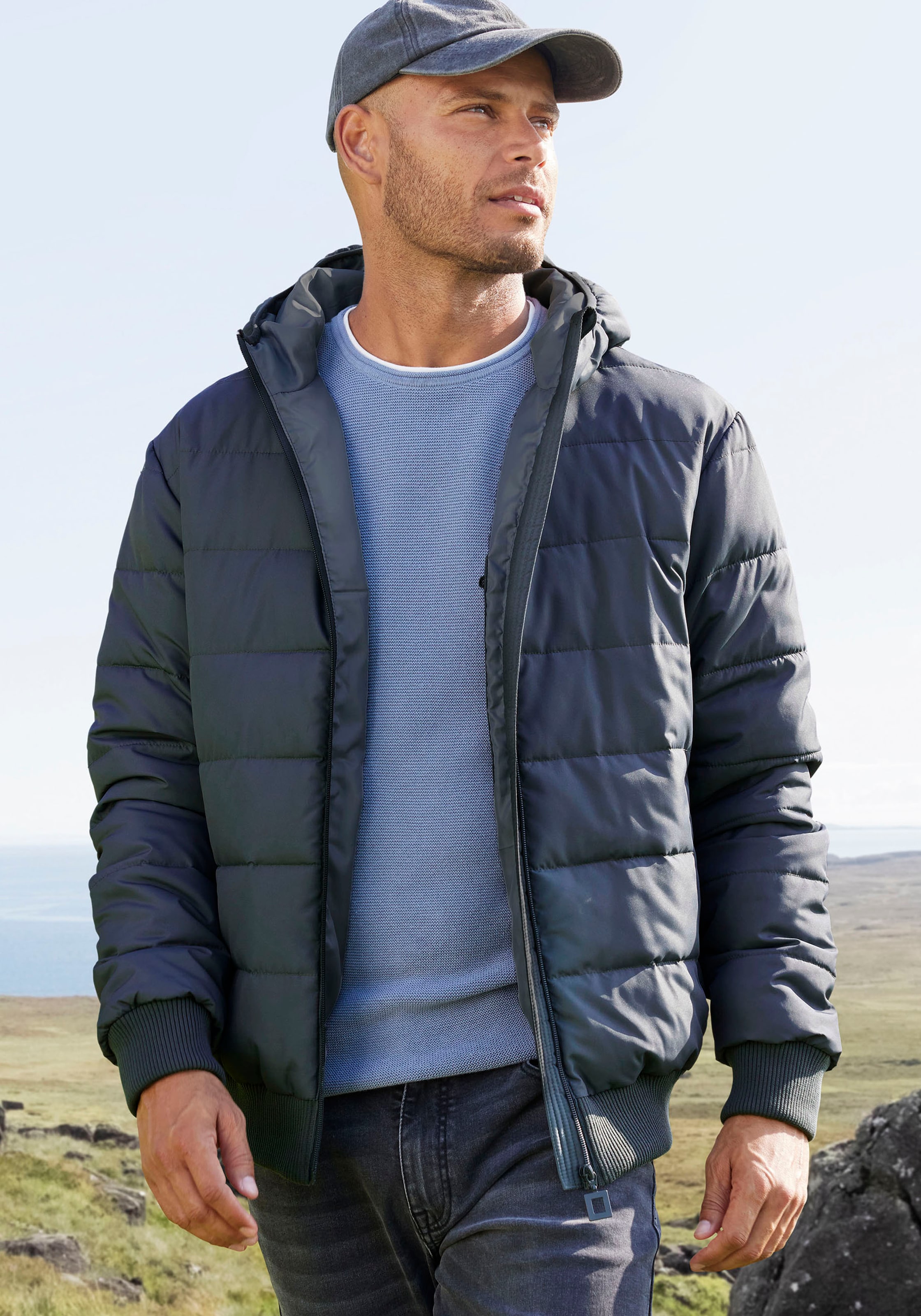 John Devin Steppjacke, mit Kapuze, Outdoorjacke mit Strickbündchen