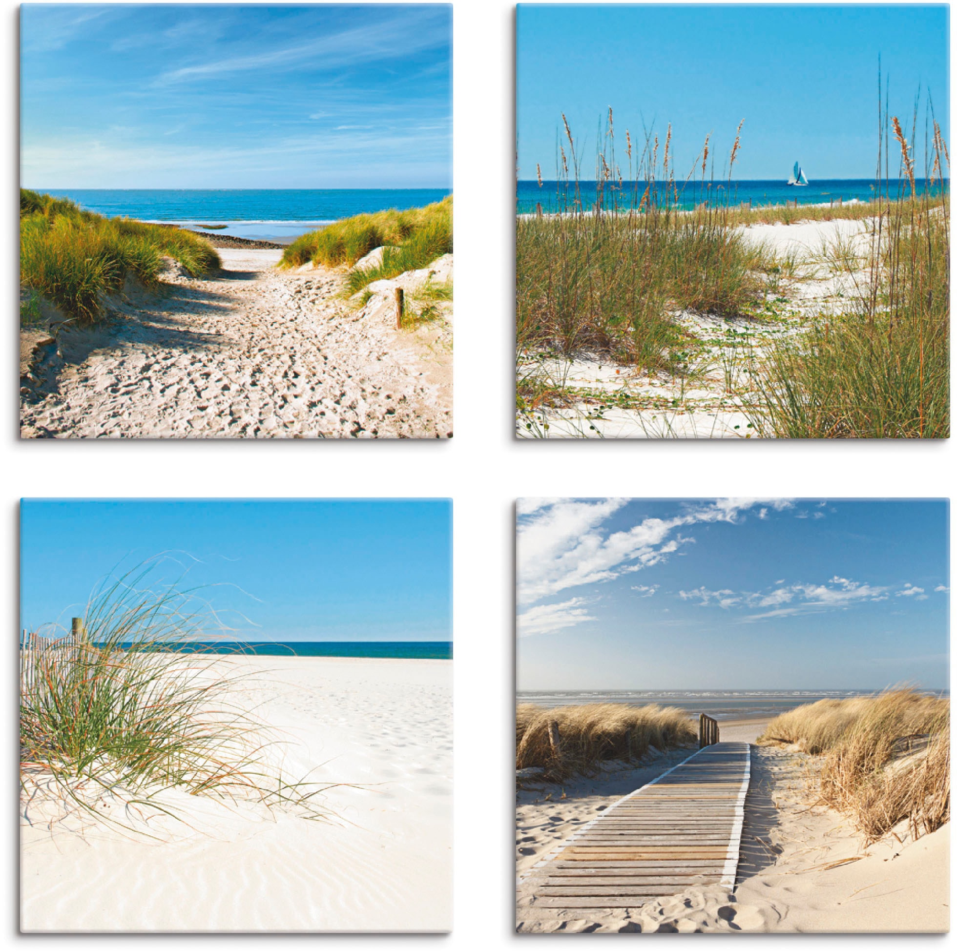 Artland Leinwandbild "Strand und Sanddünen", Strand, (4 St.), 4er Set, vers günstig online kaufen