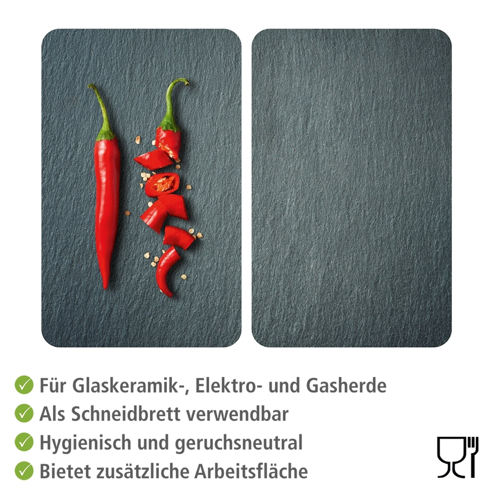 WENKO Herd-Abdeckplatte »Universal Modell Cayenne«, (Set, 2 tlg.), Herdabdeckung für alle Herdarten, kratzfest, mit rutschfesten Füßen