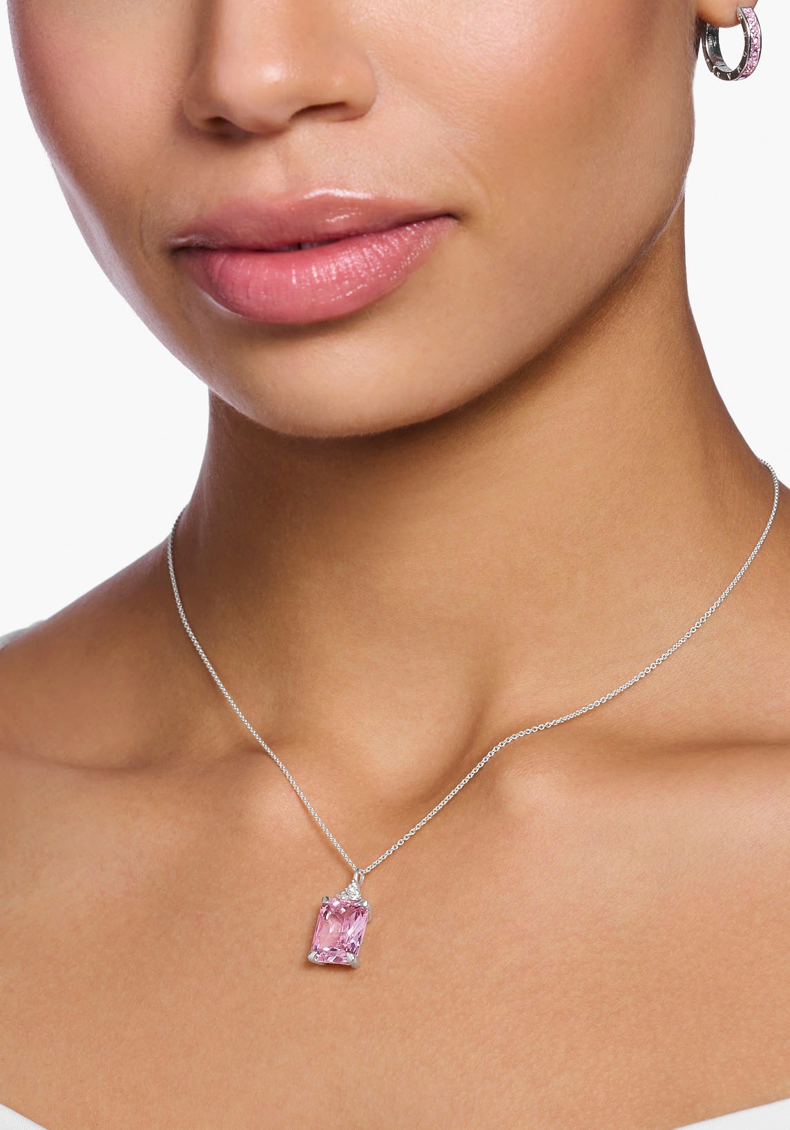 THOMAS SABO Kette mit Anhänger »pinker Stein, weißer Stein, KE1964-051-14-L45V, KE1964-051-9-L45V«, mit Zirkonia (synth.)