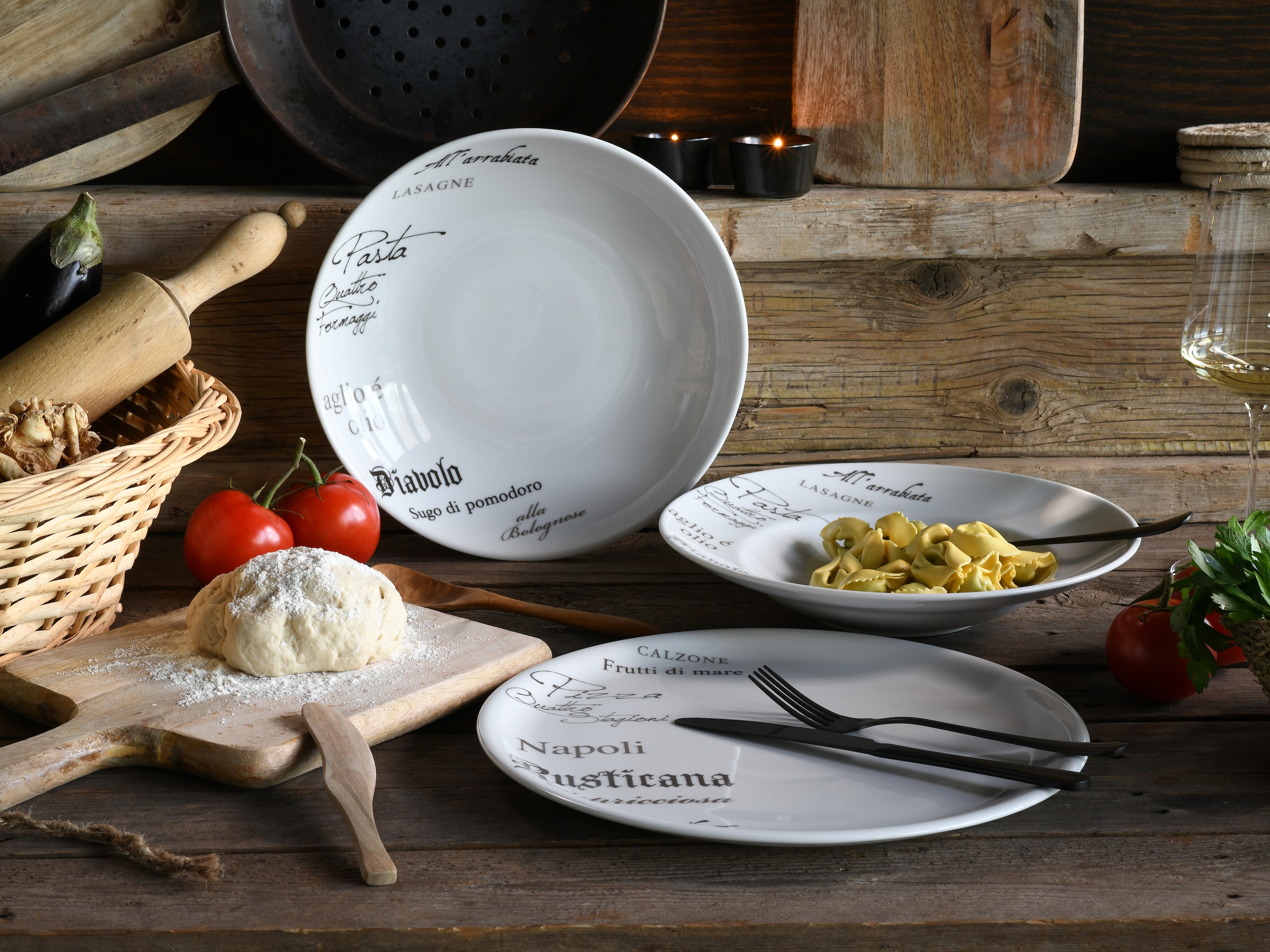 CreaTable Pastateller »Europa Gustoso, Pastateller 27 cm 4-tlg«, (Set, 4 St.), Vielseitig einsetzbar, Dezente Dekoranlage