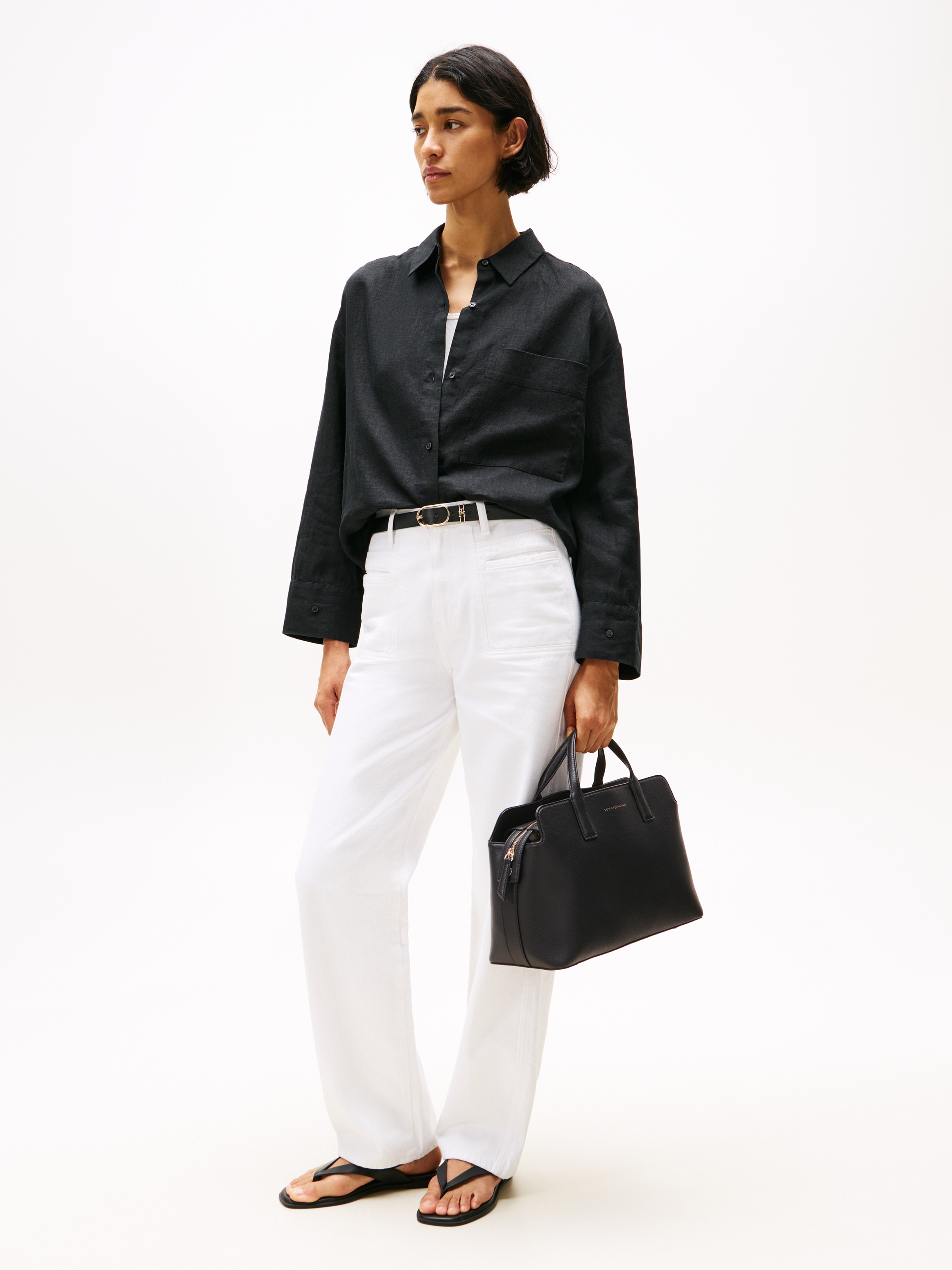 Tommy Hilfiger Tragetasche »TH LOGOTAPE SATCHEL«, Damen Umhängetasche, Businesstasche mit goldfarbenem Logo-Schriftzug