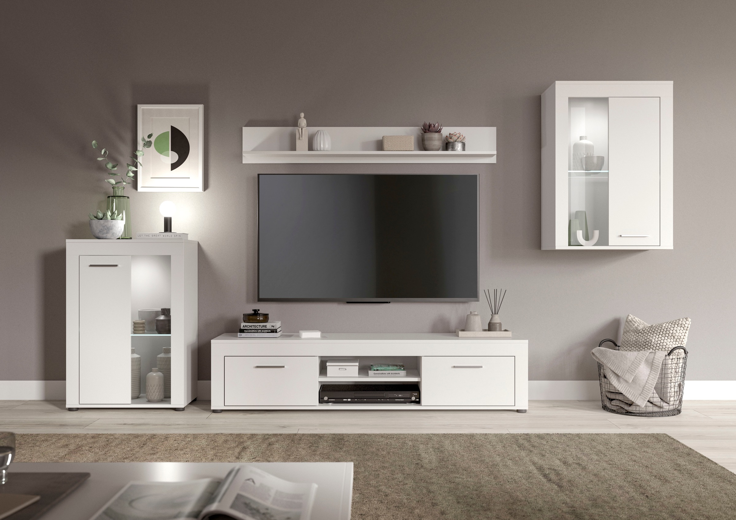 INOSIGN Wohnwand »Aosta, 4-tlg., bestehend aus: 2x Vitrine, Lowboard & Wand günstig online kaufen