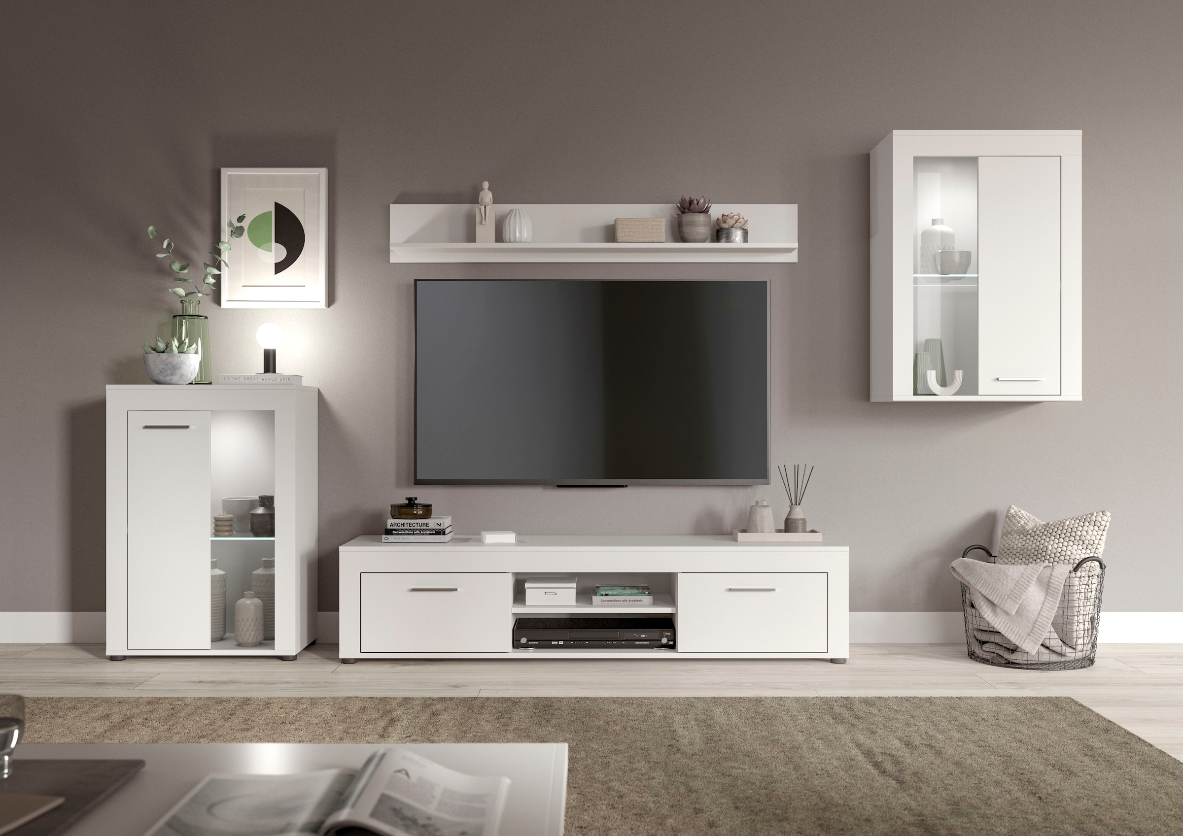 INOSIGN Wohnwand »Aosta, 4-tlg., bestehend aus: 2x Vitrine, Lowboard & Wand günstig online kaufen