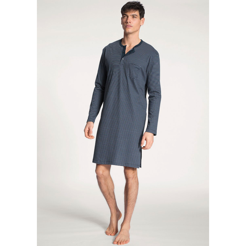 CALIDA Nachthemd »Relax Streamline« Brusttasche seitliche Schlitze, Interlock-Qualität, Langarm, Knopfleiste dark sapphire XL (56) - N-Gr N-Gr XL...