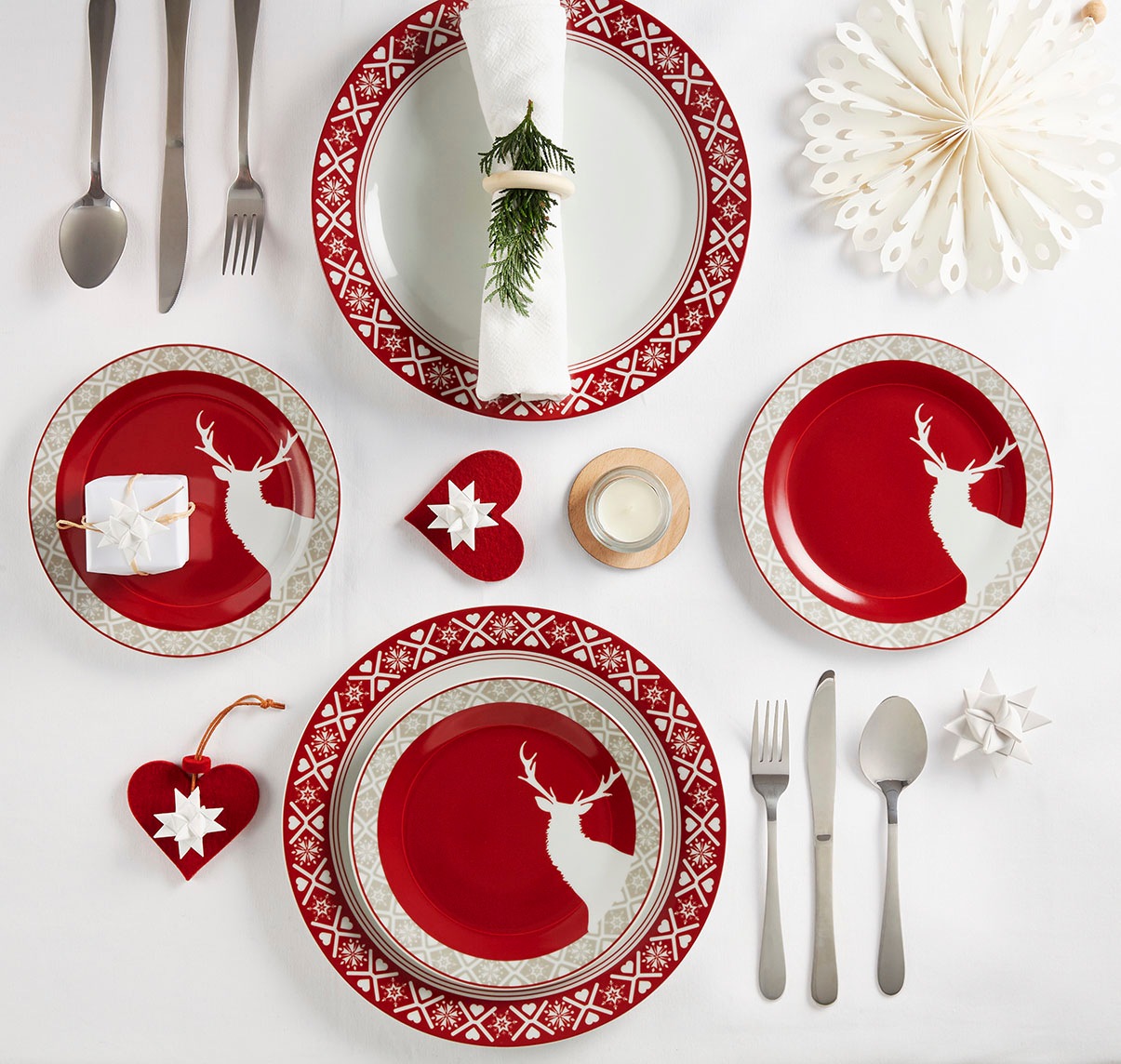 Retsch Arzberg Kombiservice »Geschirr-Set, Service Nordic Reindeer, Winter, Advent, Weihnachten«, (Set, 16 tlg.), Rentier-Design, 16 Teile, für 4 Personen