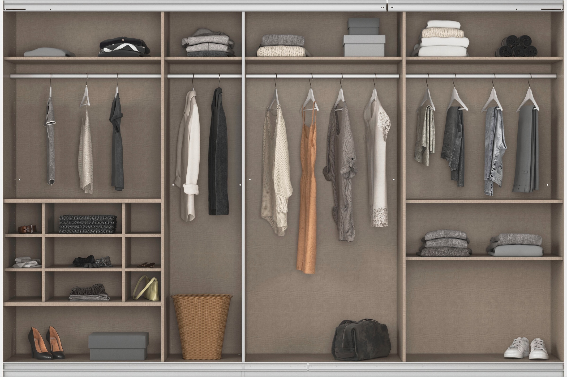 rauch Schwebetürenschrank »Kleiderschrank Schrank Garderobe Wäscheschrank TOMA mit Passepartout«, inkl. Regaleinsatz sowie zusätzlichen Einlegeböden MADE IN GERMANY