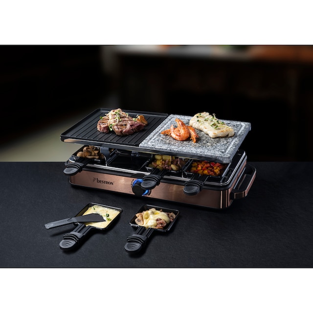 bestron Raclette »ARG1200CO«, 8 St. Raclettepfännchen, 1400 W, Naturstein &  antihaftbeschichtete Grillplatte, 8 Pfännchen & 8 Schaber online bei
