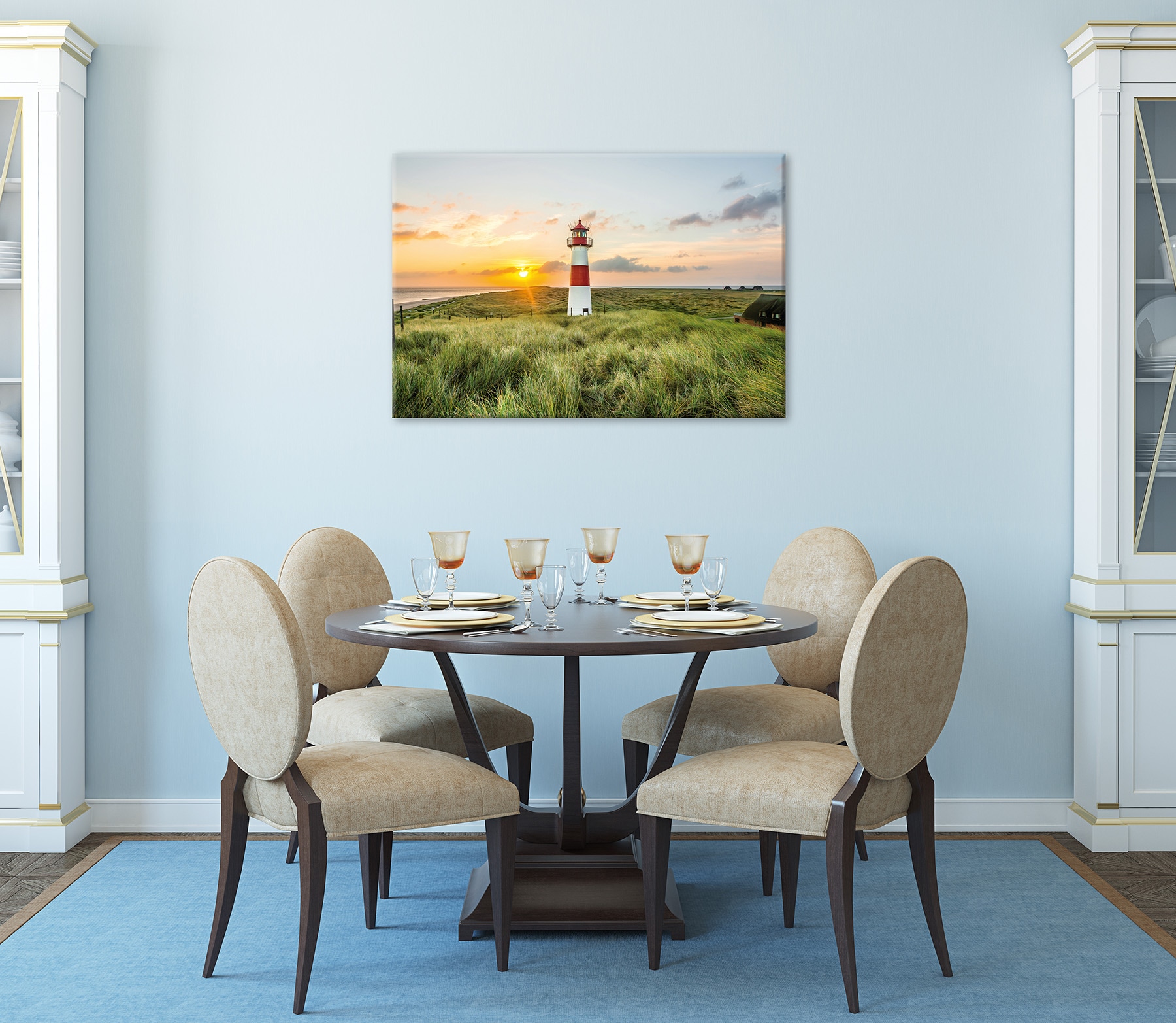 Bönninghoff Leinwandbild »Wandbild LEUCHTTURM 60x90 cm – Leinwandbild Keilrahmen Deko modern« Küste | Landschaft | Leuchtturm | Meer | Natur | Sonnenuntergang | Strand 1 Stk. tlg. auf Keilrahmen gespannt