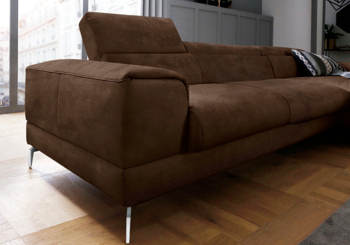 W.SCHILLIG Ecksofa »piedroo, Designsofa mit tollem Sitzkomfort, elegant und bequem, L-Form«, Kopfteilverstellung, wahlweise mit Sitztiefenverstellung, Breite 343cm