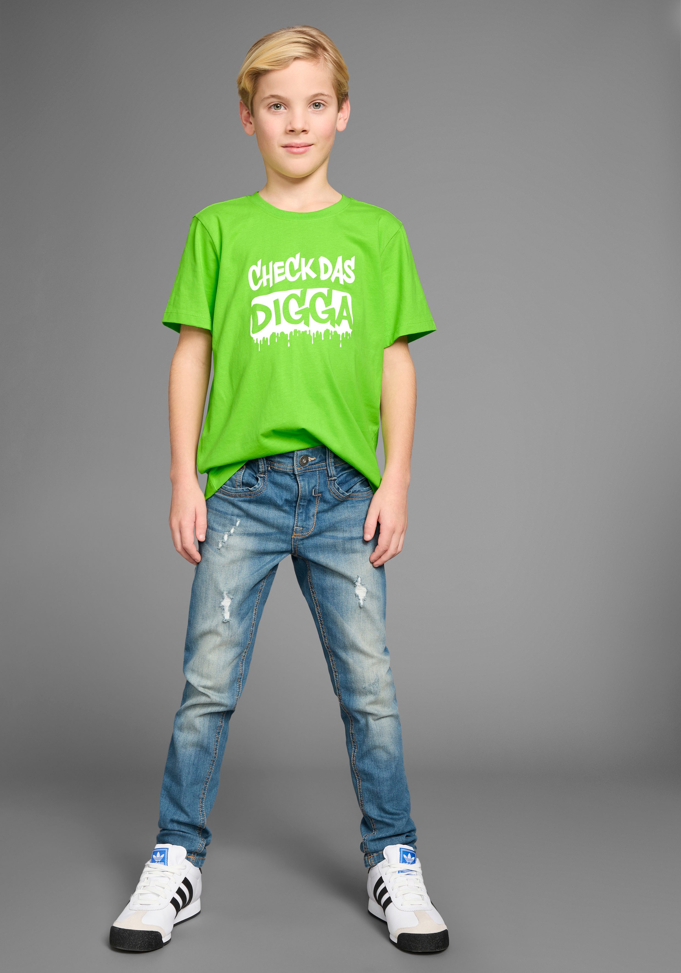 KIDSWORLD T-Shirt »Sprücheshirt: CHECK DAS DIGGA«, Kurzarm, Basic-Passform, bedruckt, Rundhalsausschnitt