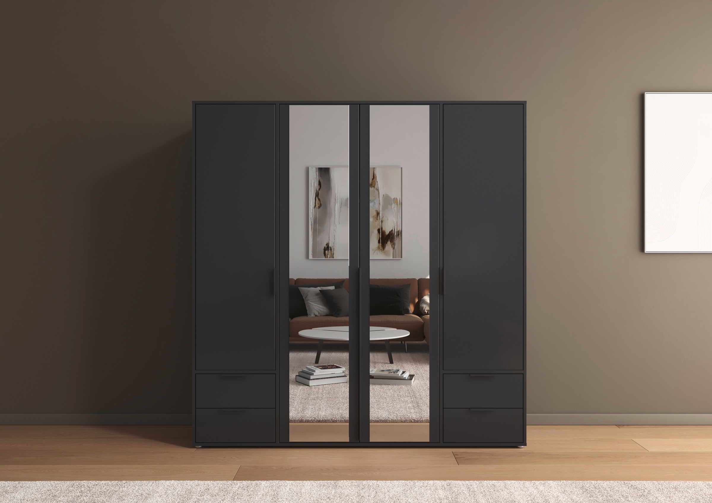 rauch Drehtürenschrank »Kleiderschrank Schrank Garderobe Wäscheschrank NAGATA mit Spiegel«, (in 3 verschiedenen Ausstattungen BASIC/CLASSIC/PREMIUM), und Schubladen sowie Stangengriffen TOPSELLER MADE IN GERMANY