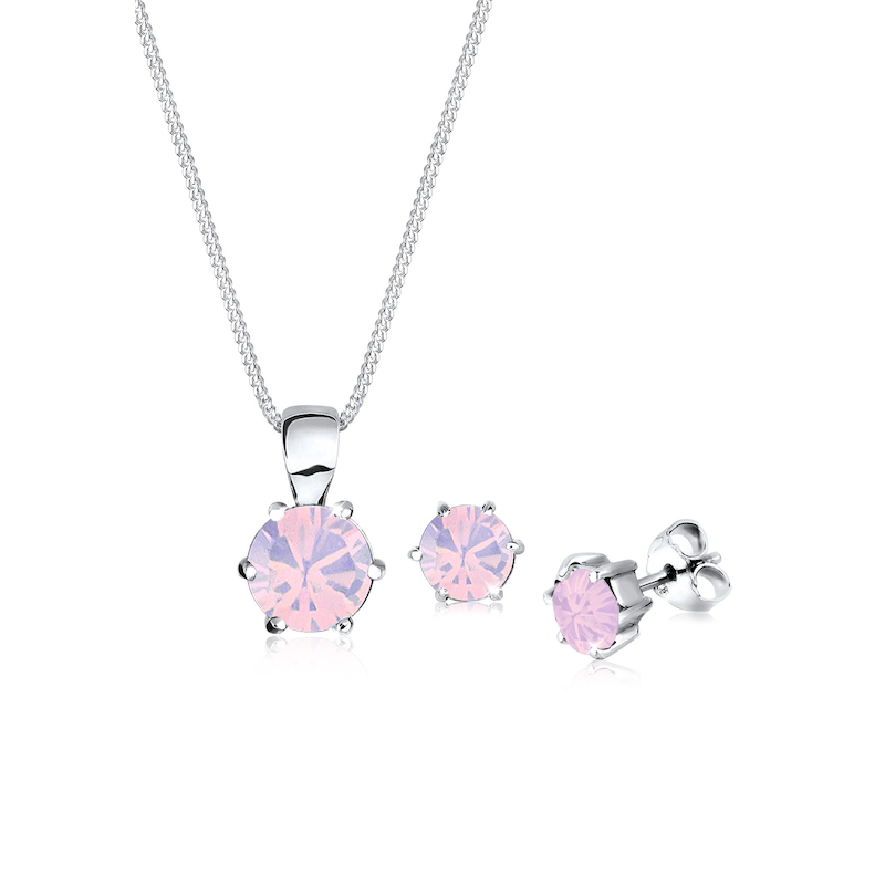 ELLI Schmuckset »925 Sterling Silber, mit Kristallen von Swarovski « () Rosa + weiß onesize Zeitloses Schmuckset Kette, Ohrstecker für Damen