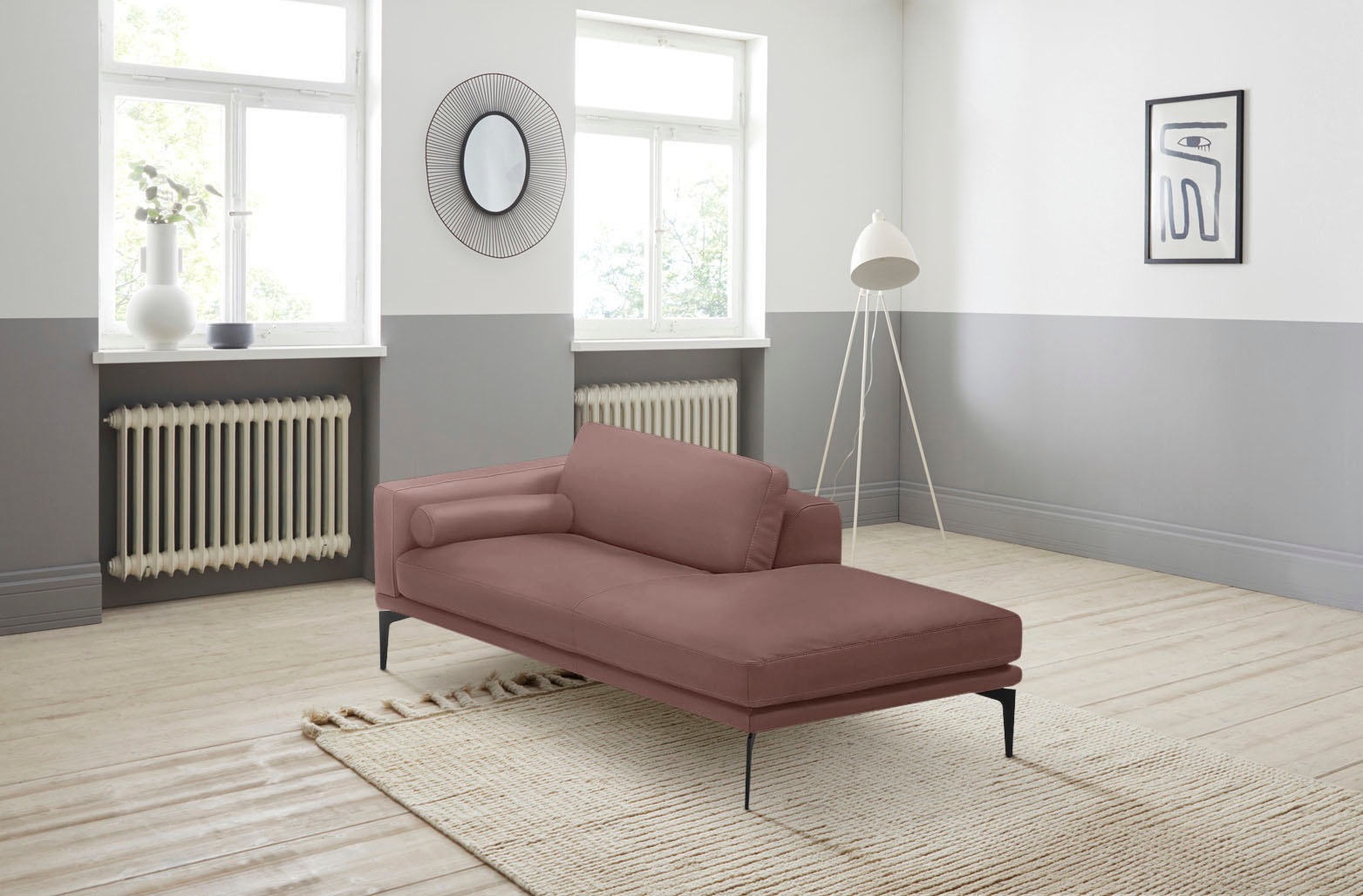 Egoitaliano Ottomane »Masu, Design trifft super Sitzkomfort, mit toller Detailverarbeitung«, Rückenkissen und Armteilrolle für mehr Komfort, mit Metallfüßen