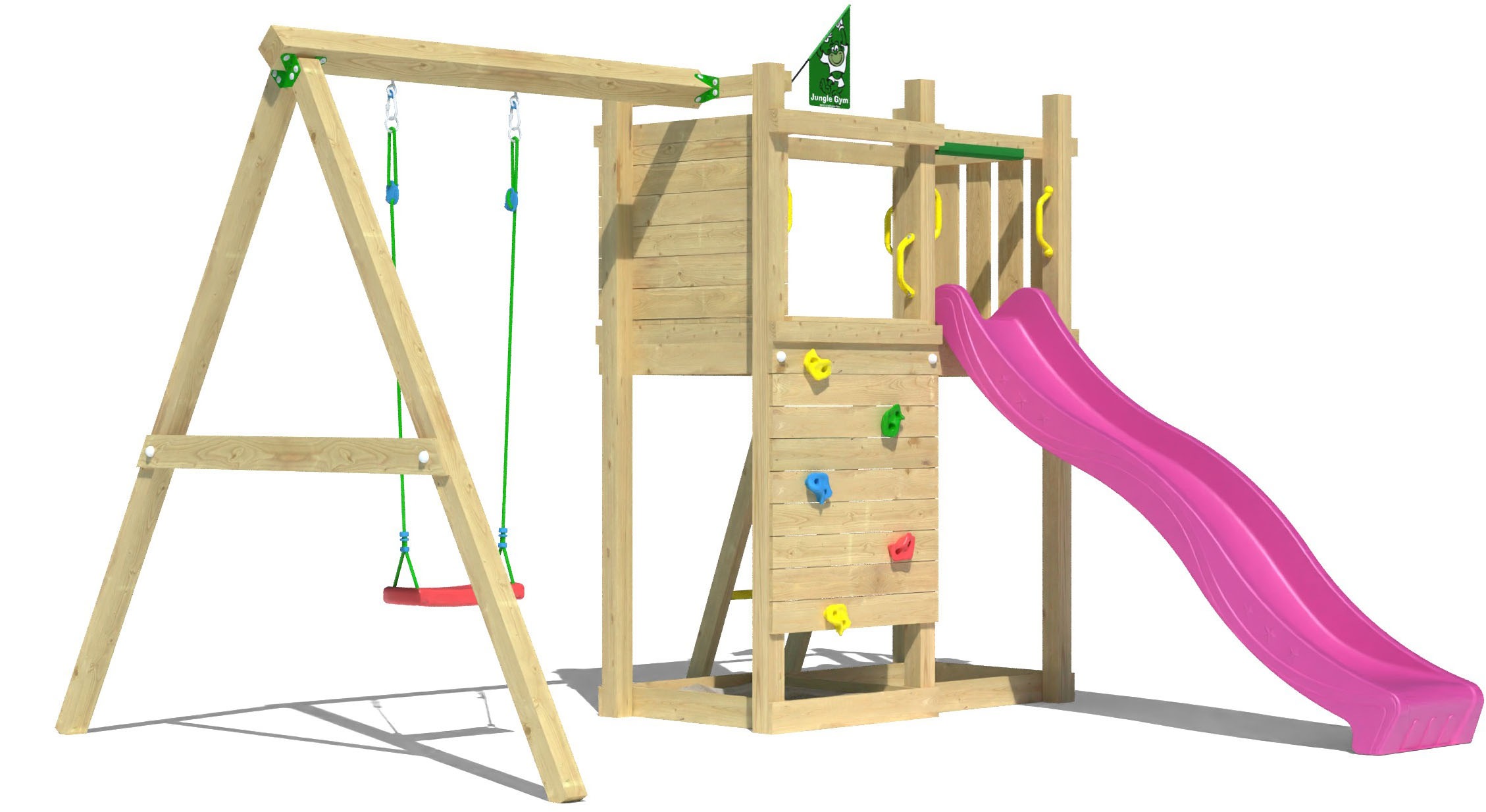 JUNGLE GYM Spielturm »Deck« Spielanlage mit Schaukel und Rutsche mit Wasseranschluss fuchsia