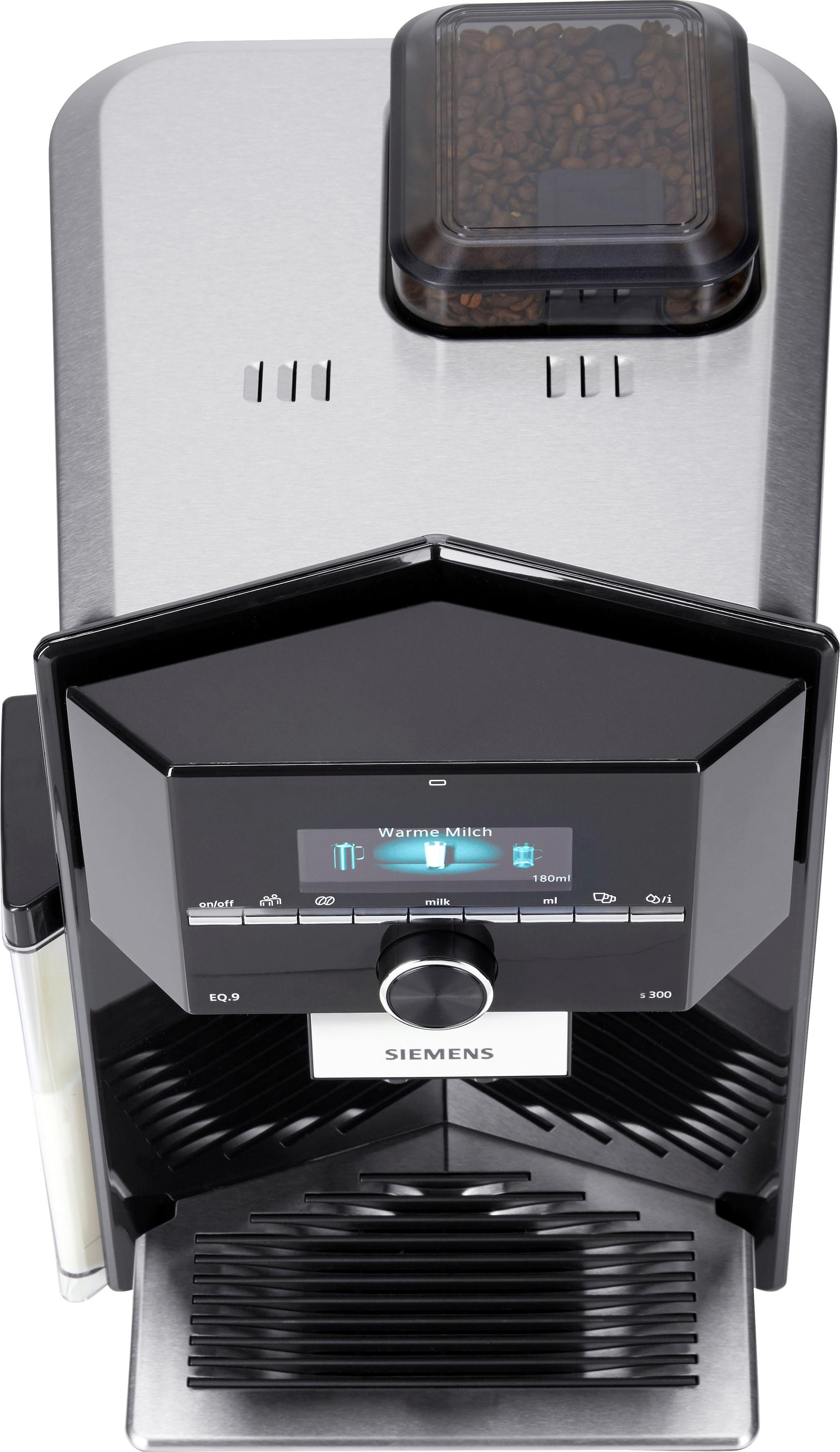 SIEMENS Kaffeevollautomat »EQ.9 s300 TI923509DE, schwarz/Edelstahl«, extra leise, autom. Milchsystem-Reinigung, bis zu 6 Profile