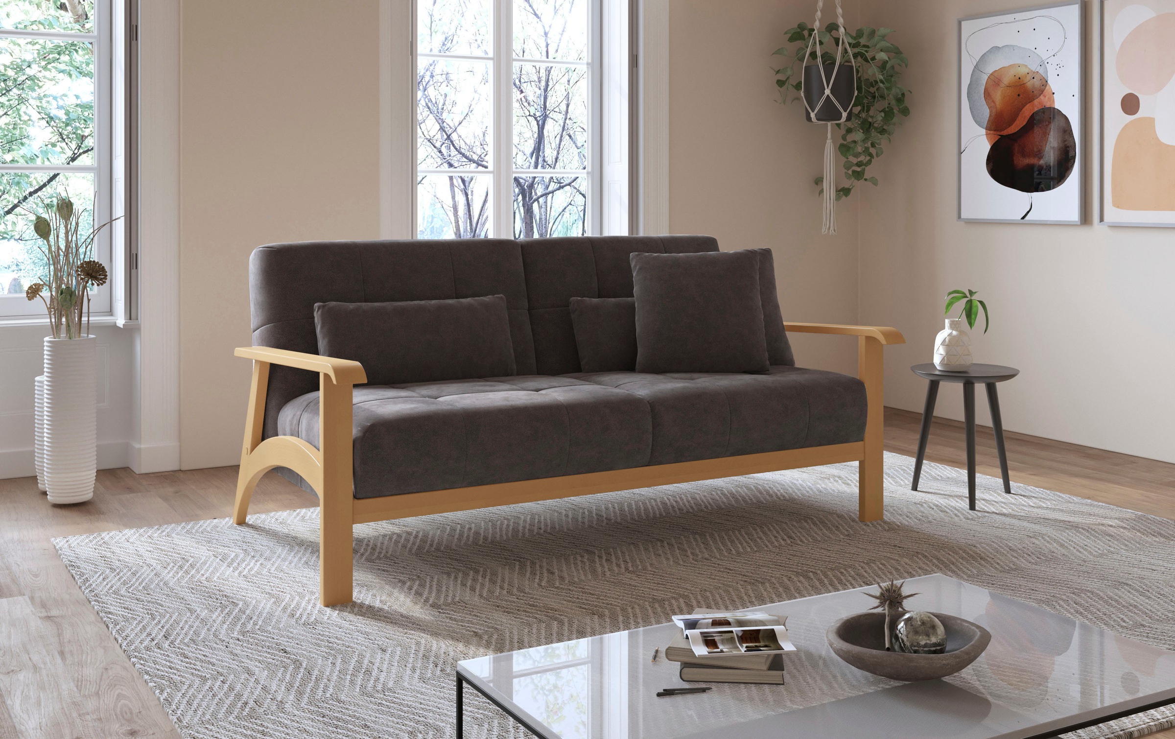sit&more 2,5-Sitzer »Billund«, Armlehnen aus eichefarbigem Buchenholz, verschiedene Bezüge und Farben
