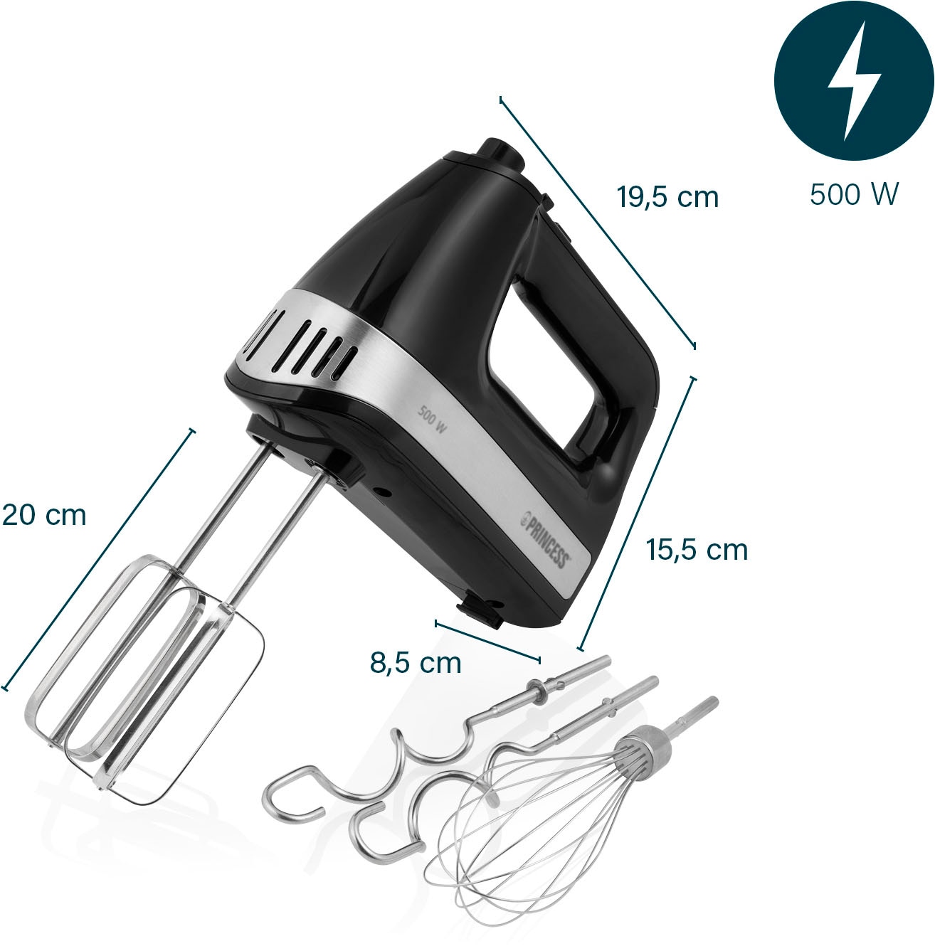 PRINCESS Handmixer »222206 Power 500«, 500 W, leistungsstarker Motor - Aufbewahrungsbox