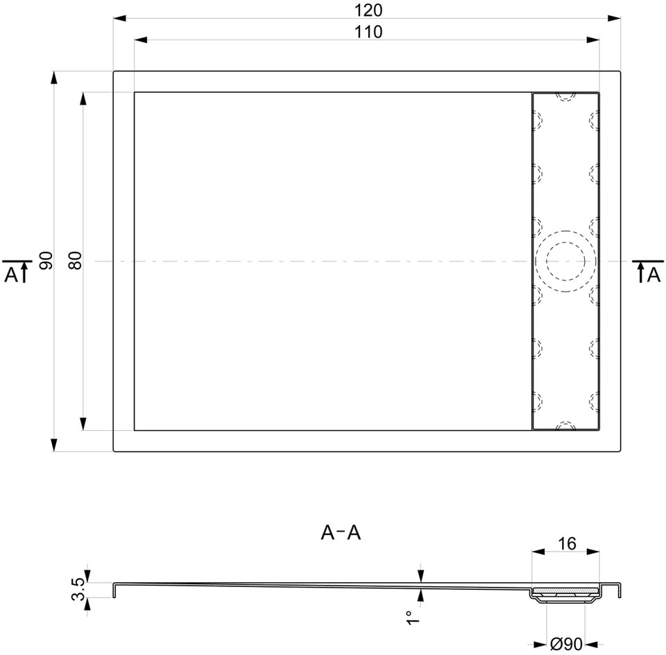 OTTOFOND Duschwanne »Plateau«, (3 St.), BxT: 120 x 90 cm