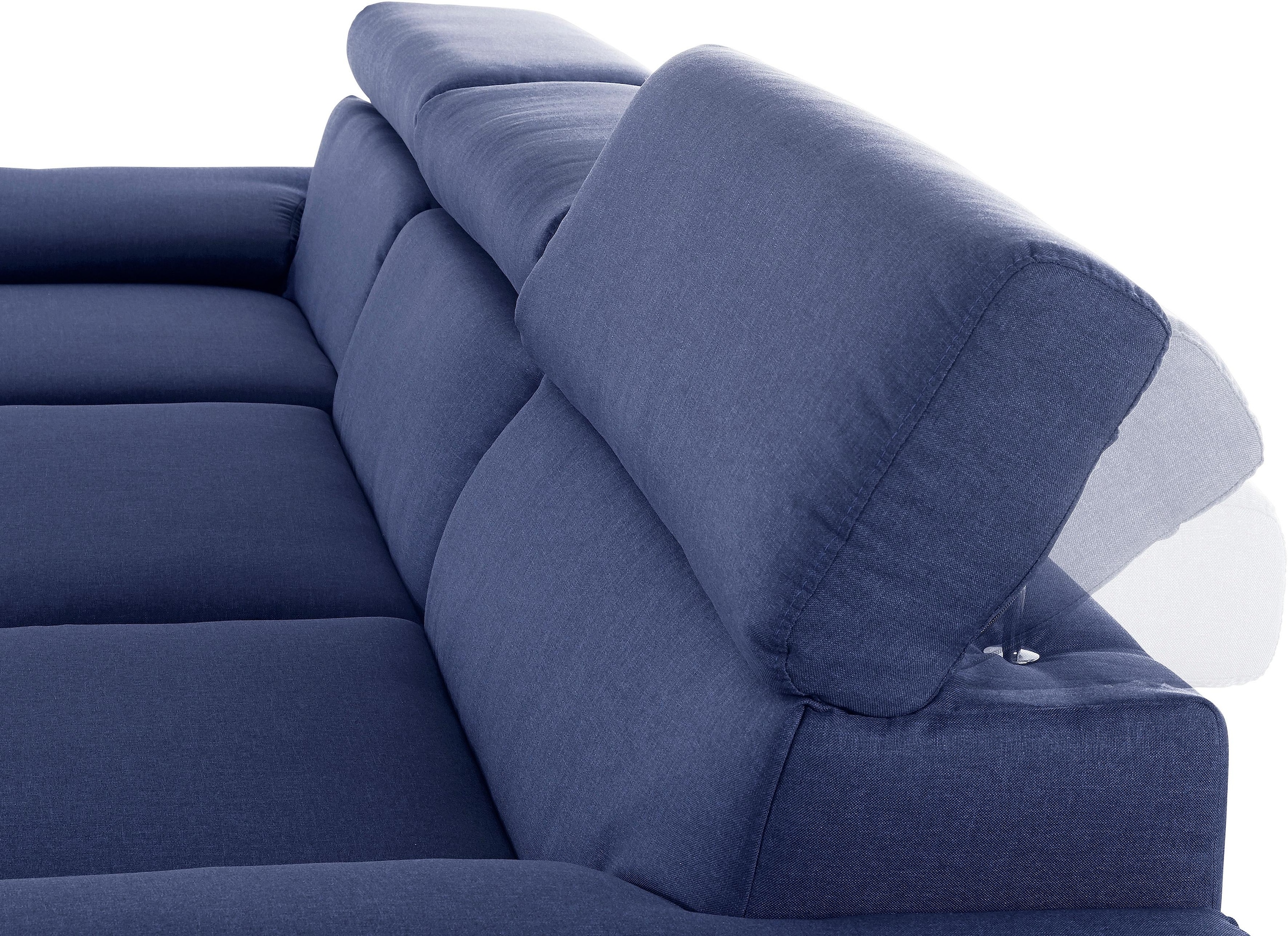 DOMO collection Ecksofa »Mira, inklusive Kopfteilverstellung für mehr Wohlfühlkomfort, L-Form«, wahlweise mit Bettfunktion und Bettkasten, elegant und modern