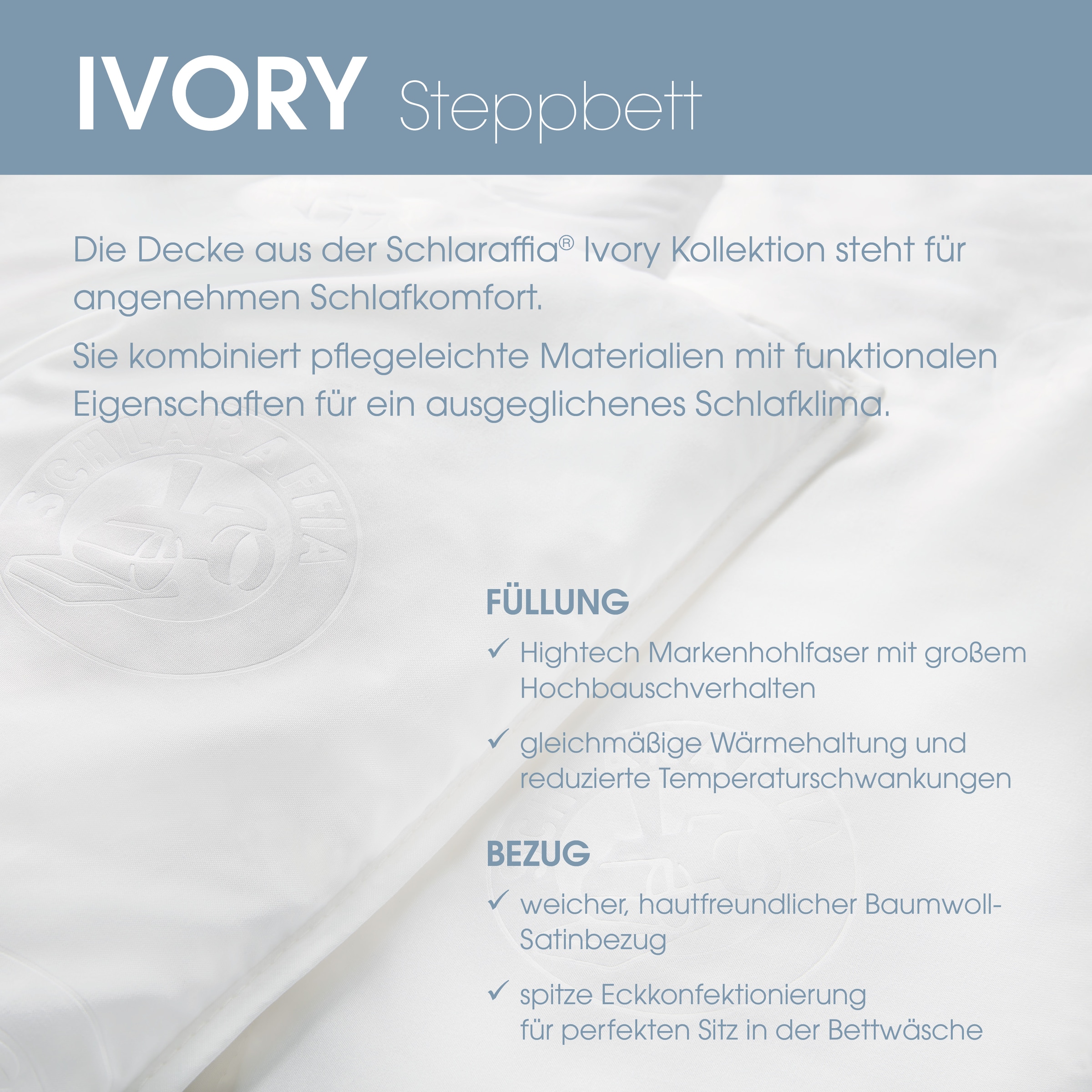 Schlaraffia Kunstfaserbettdecke »Steppbett, IVORY, Ganzjahresdecke, 4-Jahreszeiten« normal Füllung 100 % SCHLARAFFIA® Fill Polyester-Markenhohlfaser 1 Stk. tlg. Bettdecke 135x200, 155x220 cm und weiteren Größen, Made in Germany