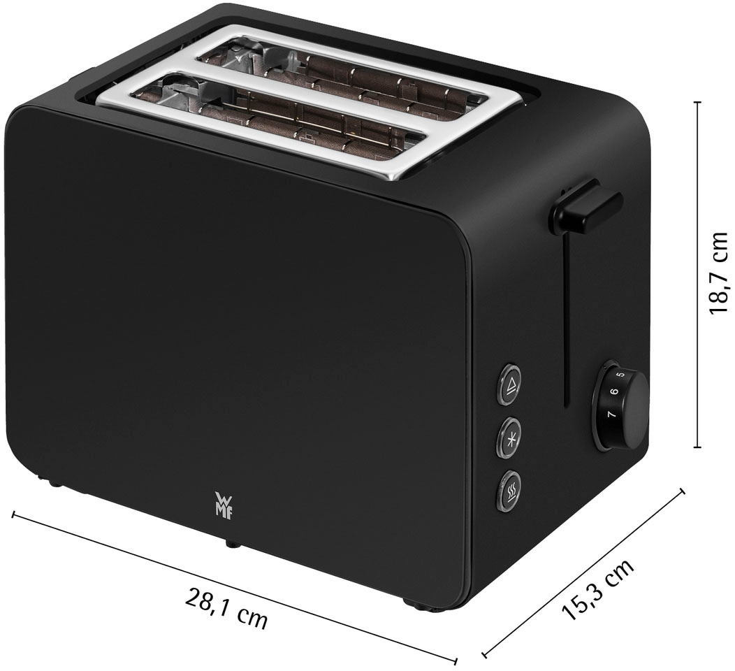 WMF Toaster »Stelio Deep Black«, 2 kurze Schlitze, 900 W, 7 Bräunungsstufen, Cromargan, Brotzentrierung, Brötchenwärmer, 900 W