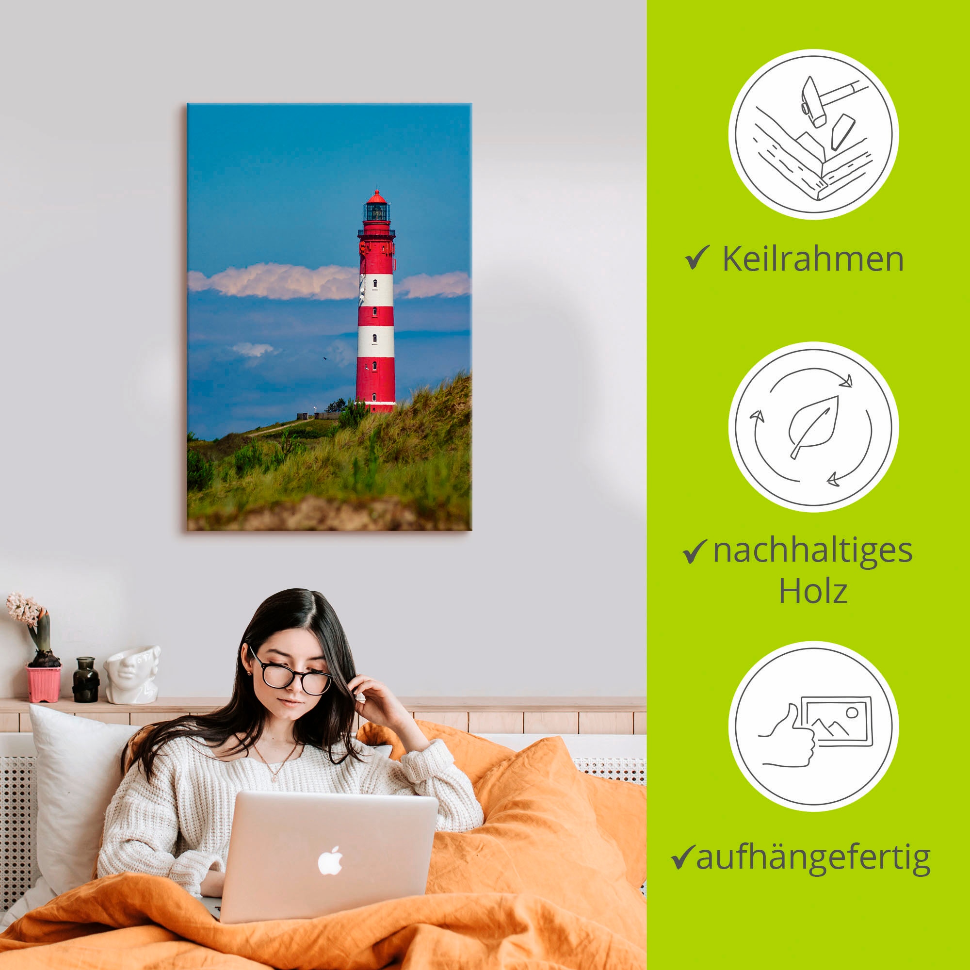Artland Wandbild »Leuchtturm von Amrum«, Gebäude, (1 St.), als Leinwandbild, Poster in verschied. Größen