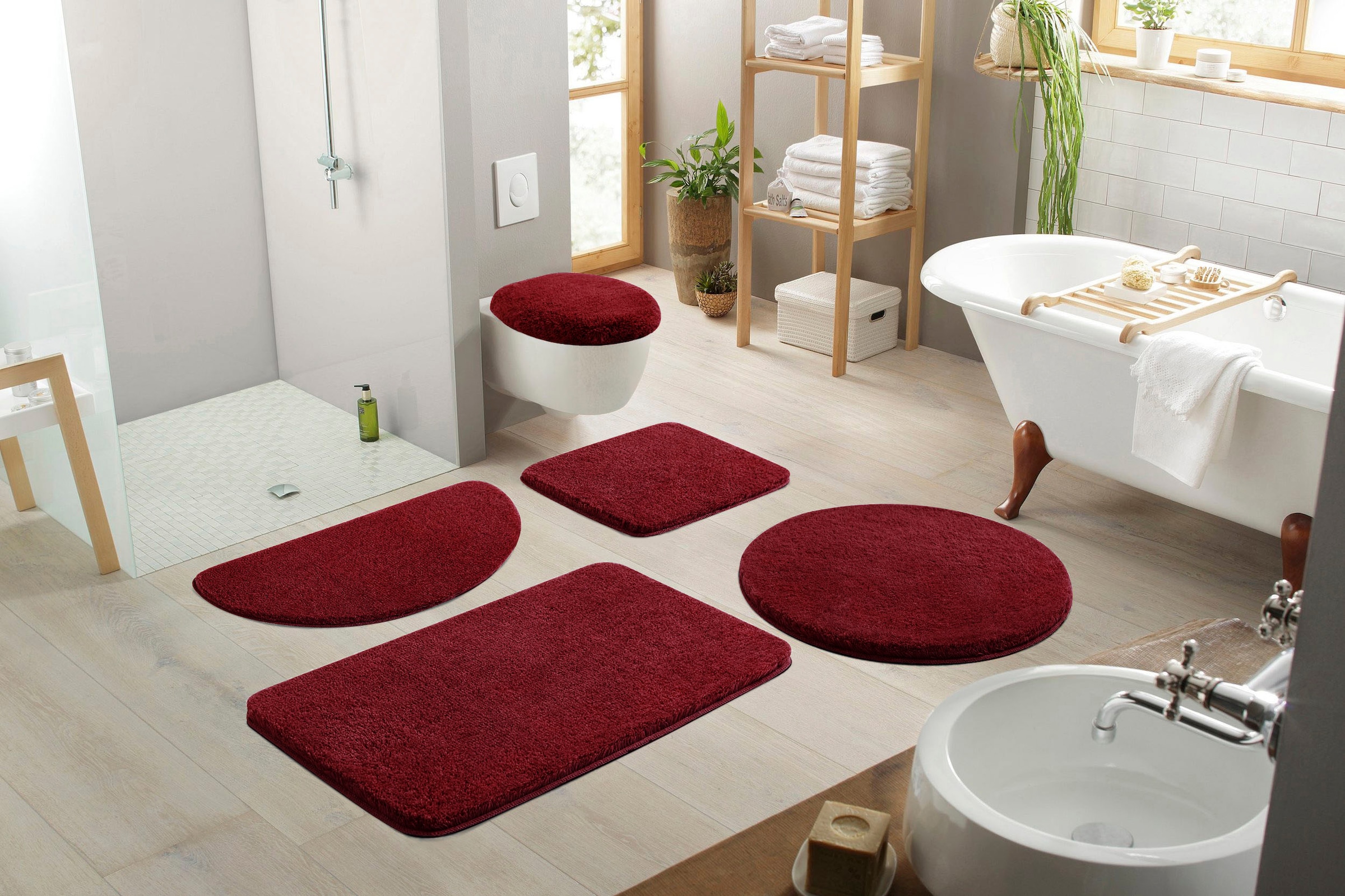 my home Badematte »Merida, Badvorleger, Badezimmer Teppich«, rutschhemmend beschichtet, fußbodenheizungsgeeignet-schnell trocknend-strapazierfähig, Badteppich, Uni Farben, rechteckig, rund & als 2-tlg. Set erhältlich