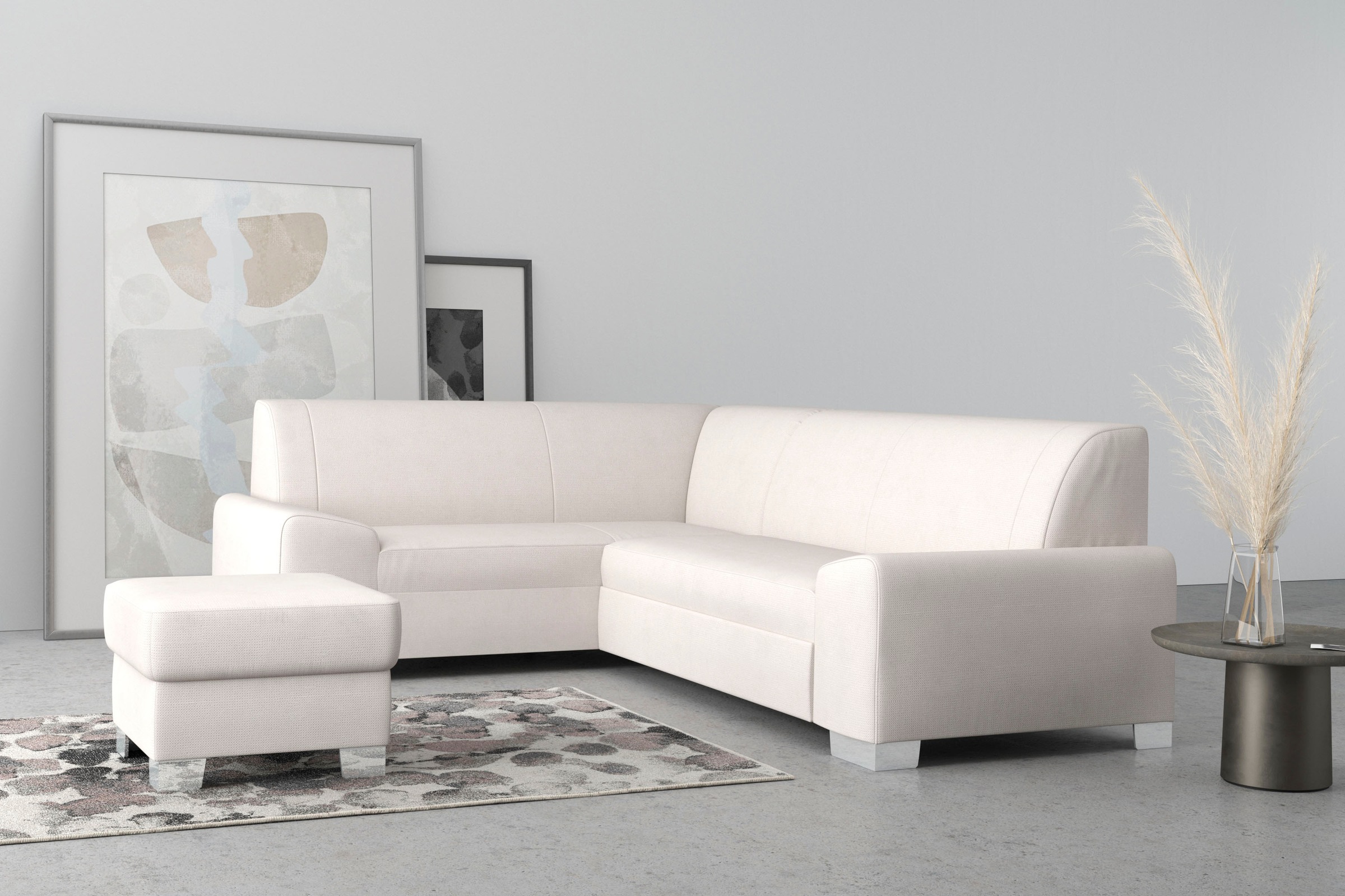 DOMO collection Ecksofa »Anzio in kubischer Formensprache, flache Armlehnen, L-Form«, Wahlweise mit Bettfunktion und Federkern für hohen Sitzkomfort