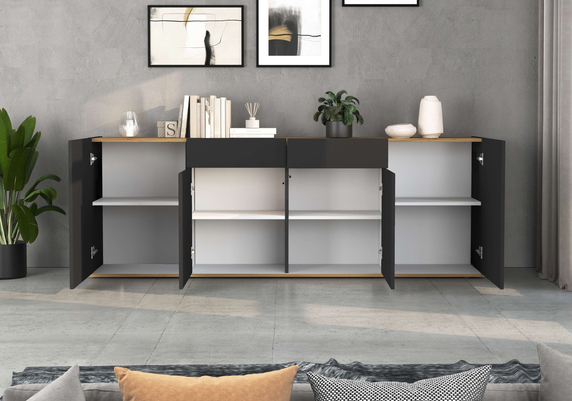 INOSIGN Sideboard »GARDA Sideboard,Kommode, Schrank, Kredenz Grifflos mit Push to Open«, (1 St.), 4 Türen, 2 Schubladen, grifflos Breite 200 cm