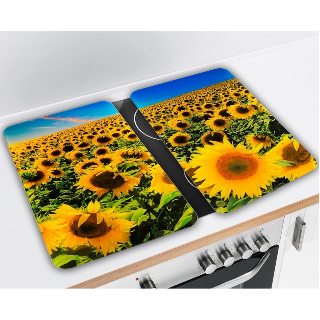 WENKO Herd-Abdeckplatte »Universal Sonnenblumenfeld«, (Set, 2 tlg.)