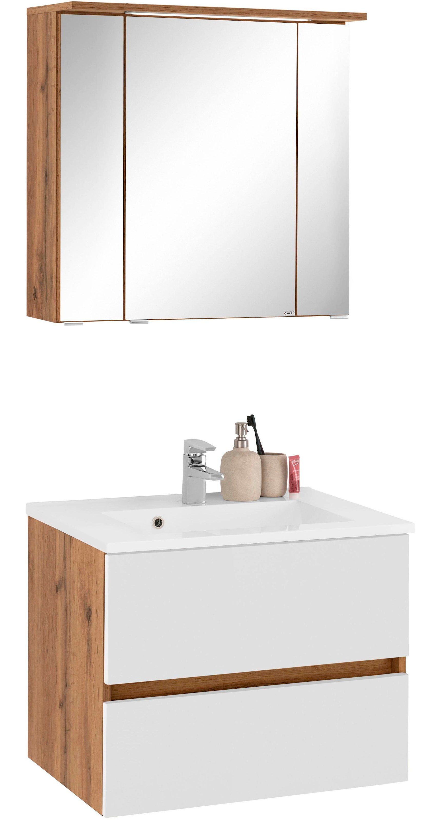 welltime Badmöbel-Set »Lucca« 2 Stk. tlg. Breite 60 cm, mit LED-Spiegelschr günstig online kaufen
