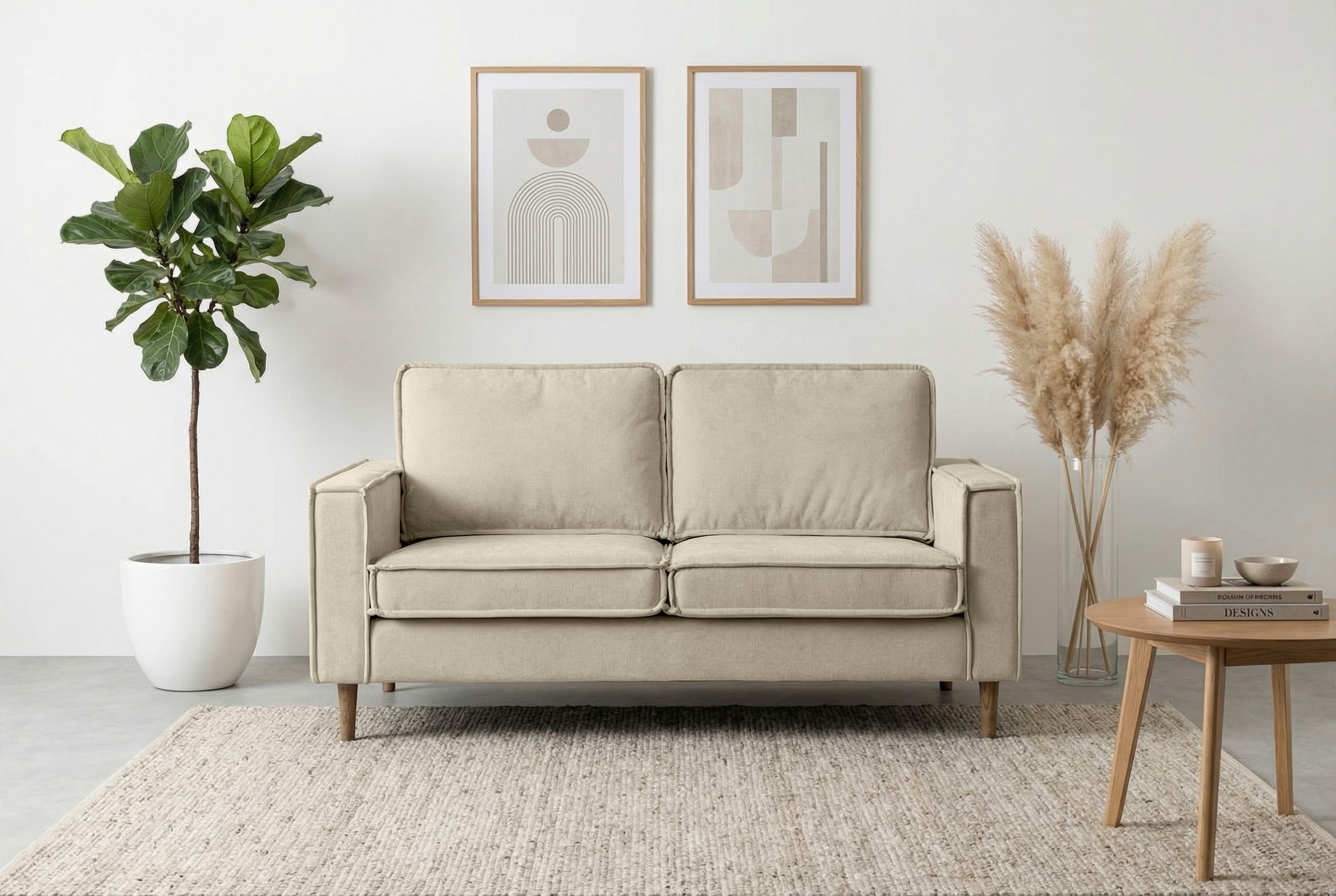 Home affaire 2-Sitzer »Pinto Skandi, 166 cm, Chenille, Struktur« mit Keder, Massivholzfüße Eiche geräuchert, Wellenunterfederung