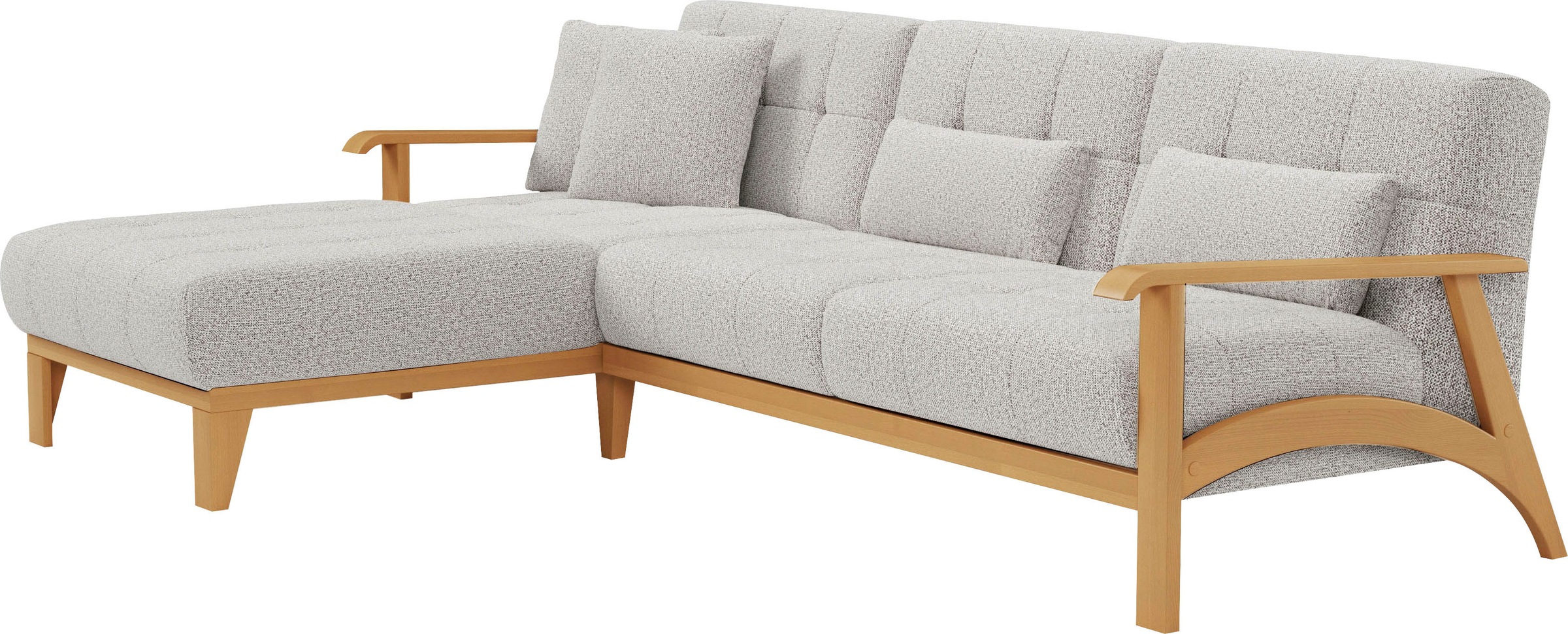 sit&more Ecksofa »Billund L-Form«, Armlehnen aus eichefarbigem Buchenholz, verschiedene Bezüge und Farben