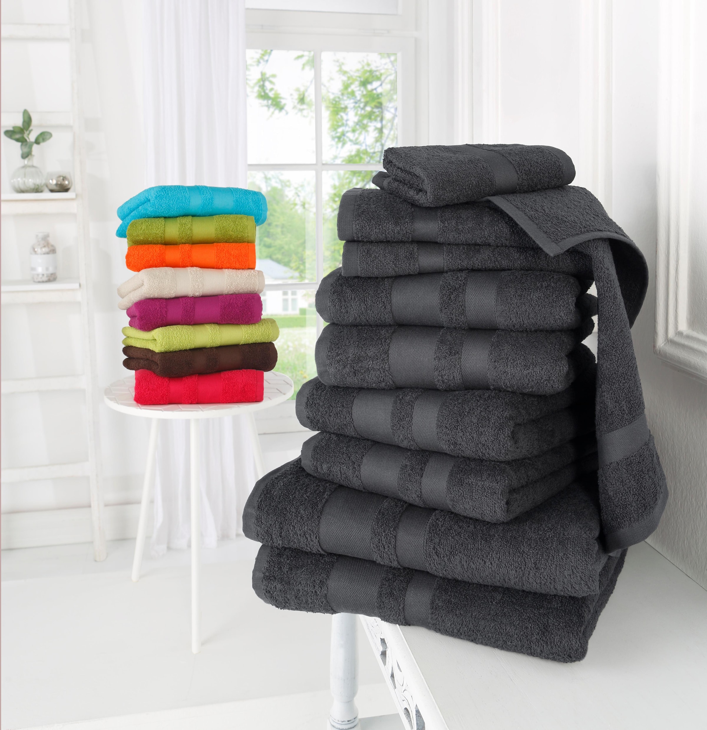 my home Handtuch Set »Vanessa, 10-tlg Handtuch-Set, Duschtücher, Handtücher und Gästetücher«, Set, 10 tlg., Walkfrottee, 100% Baumwolle, einfarbig, weich, saugstark, mit Bordüre