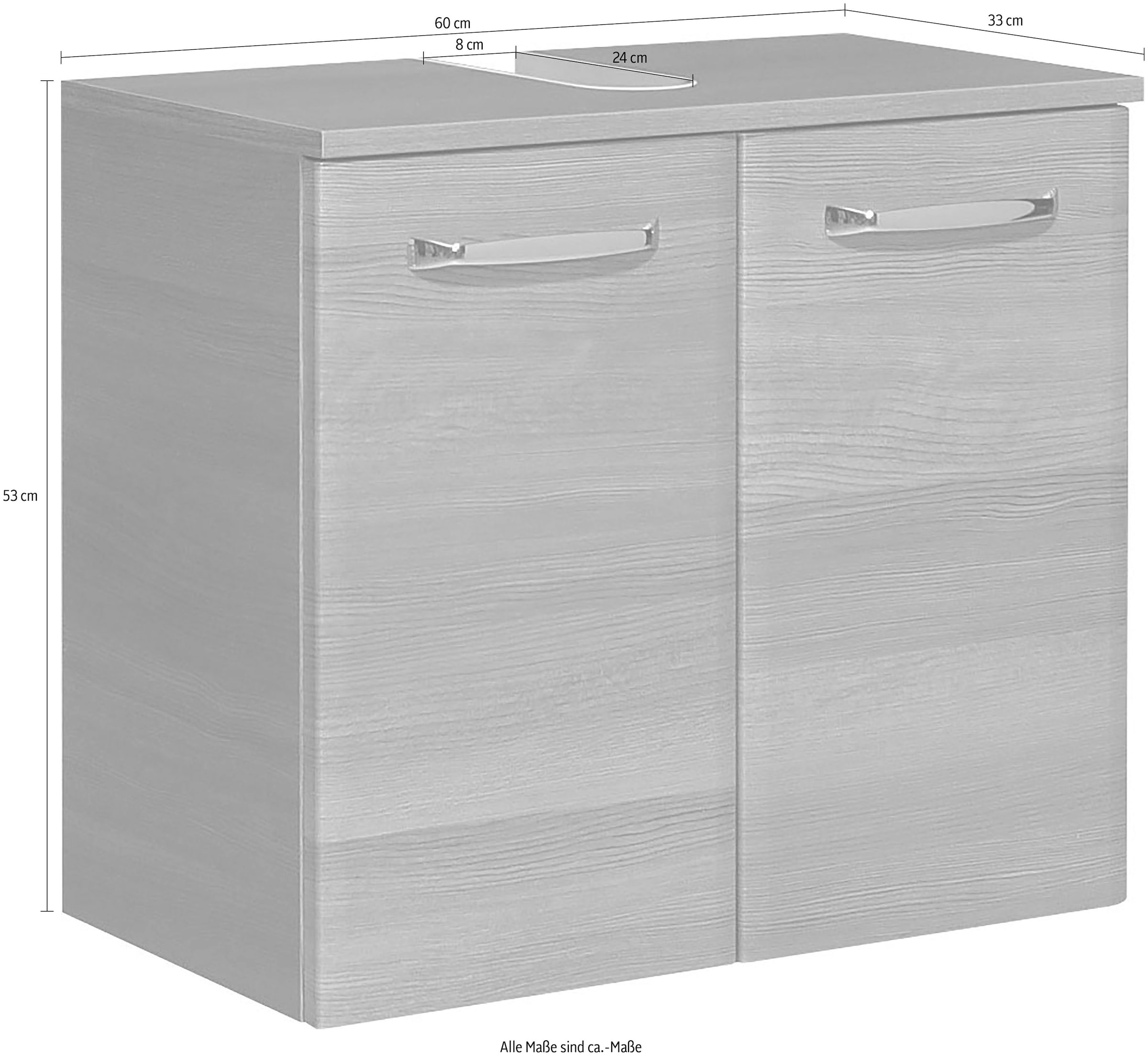 Saphir Waschbeckenunterschrank »Quickset Unterbeckenschrank mit 2 Türen, Siphonausschnitt, 60 cm breit«, Waschbeckenschrank inkl. Türdämpfer, Griffe in Chrom Glanz