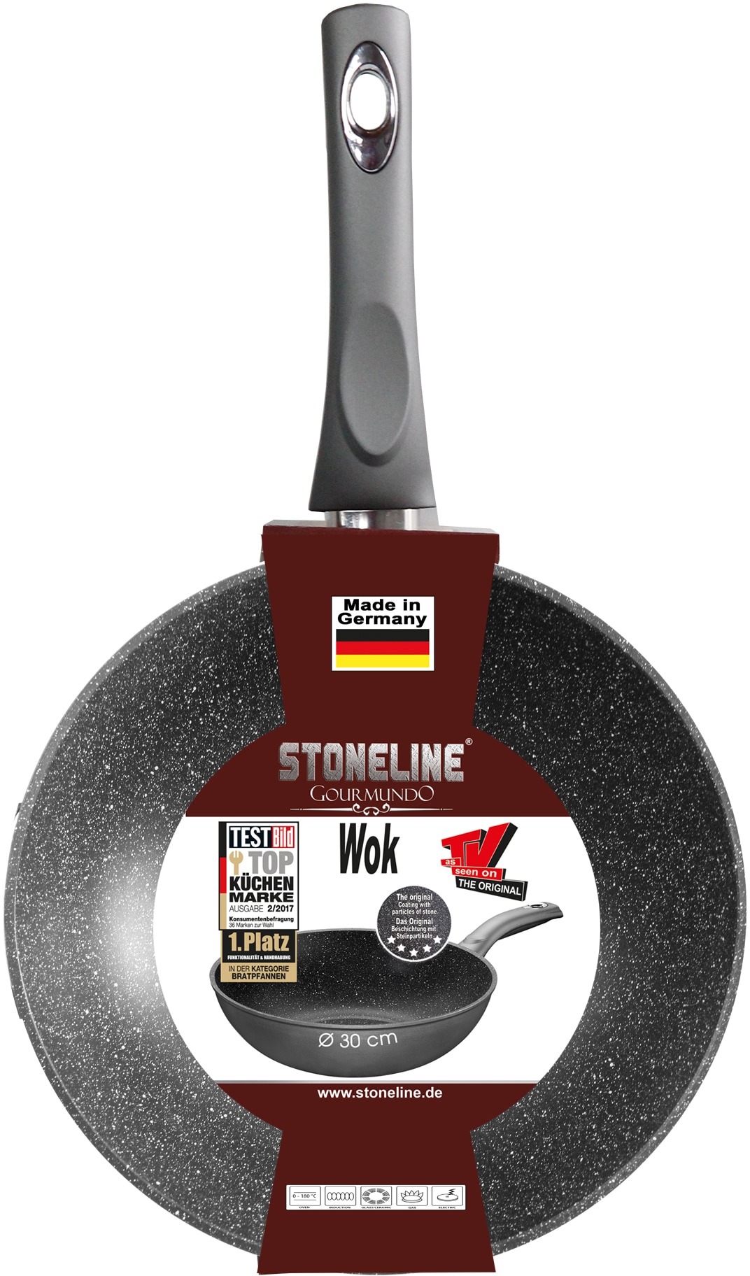 STONELINE Wok, Aluminium, (1 tlg.), Ø 30 cm, STONELINE®- Keramikbeschichtung, Induktion