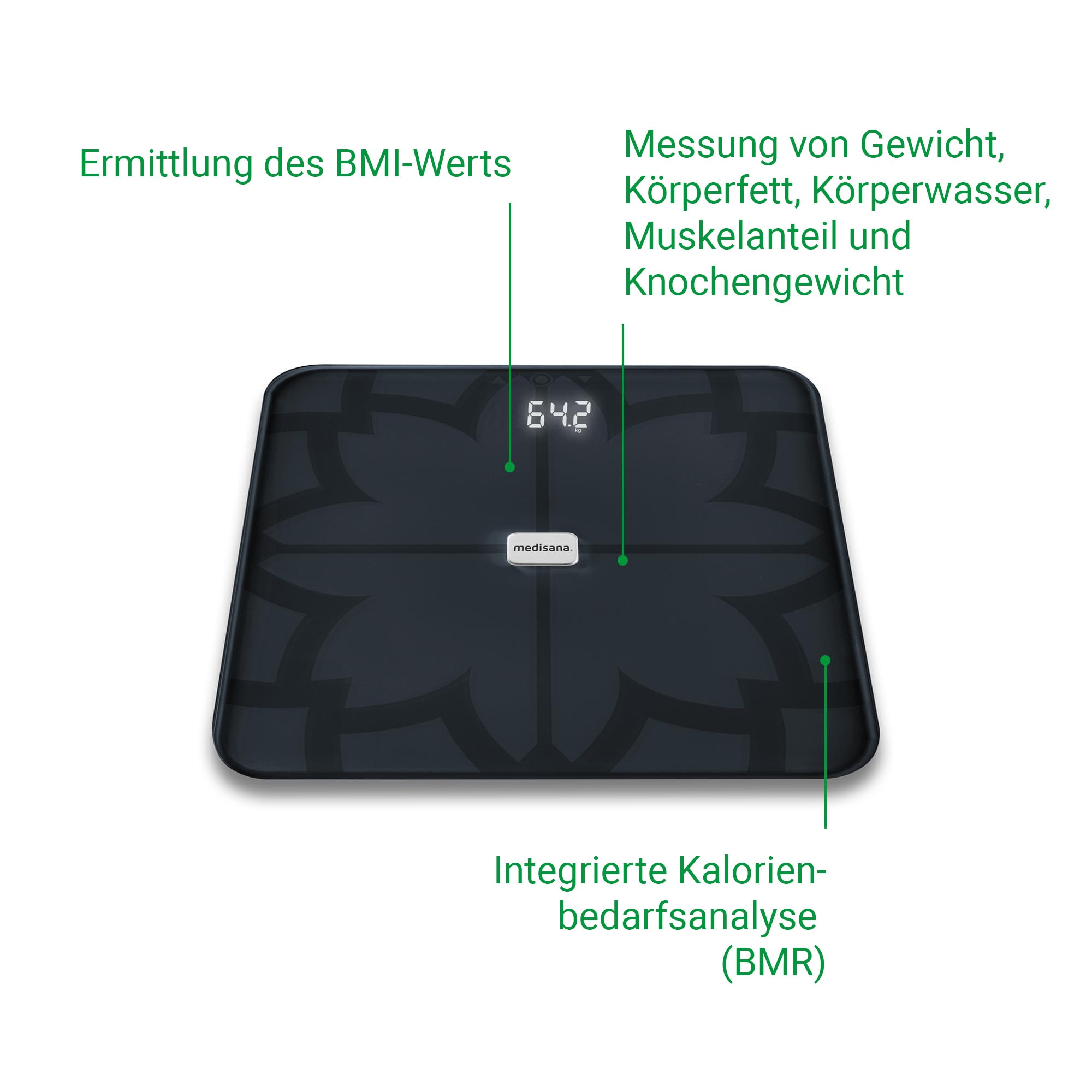 Medisana Körper-Analyse-Waage »BS 450« Gewicht, Körperfett, Körperwasser,
Muskelanteil,Knochengewicht,BMI,BMR