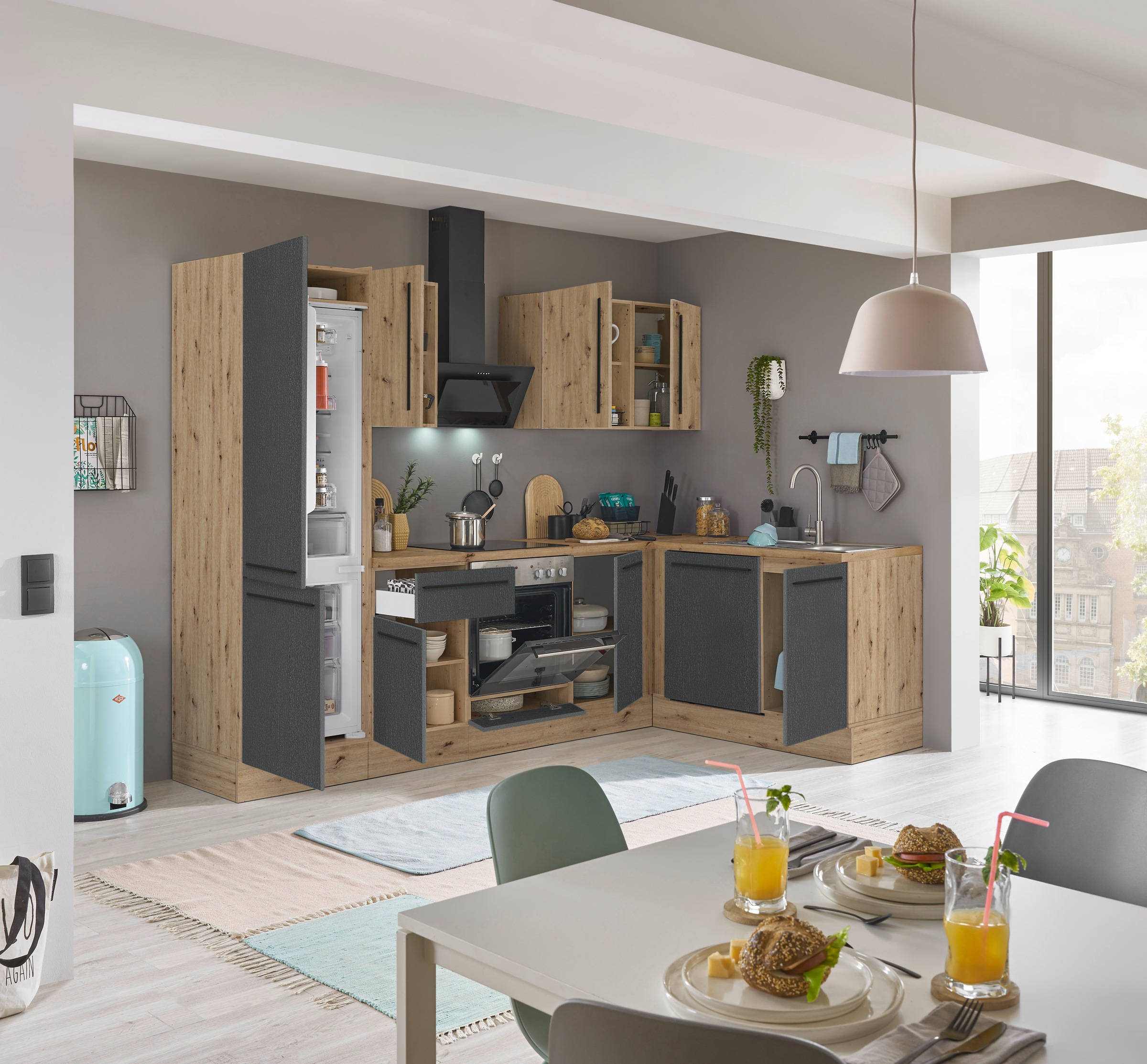 KOCHSTATION Winkelküche »Florida, Stellbreite 280x165 cm«, wahlweise mit E-Geräten, mit Softclose für Türen und Schubkästen