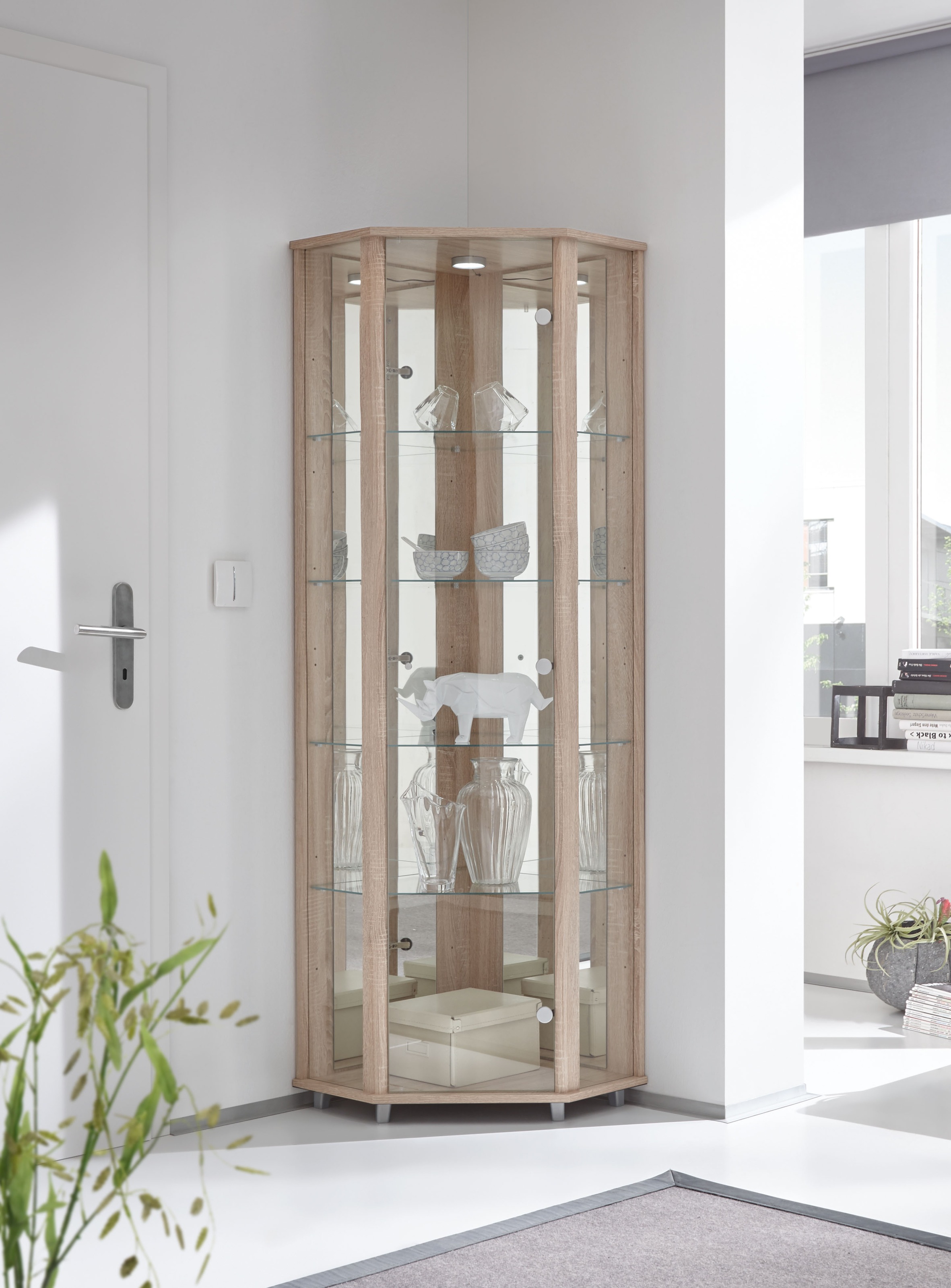 fif möbel Eckvitrine »TRIO Höhe ca. 172 cm, ink. Beleuchtung«, Eckvitrine/G günstig online kaufen