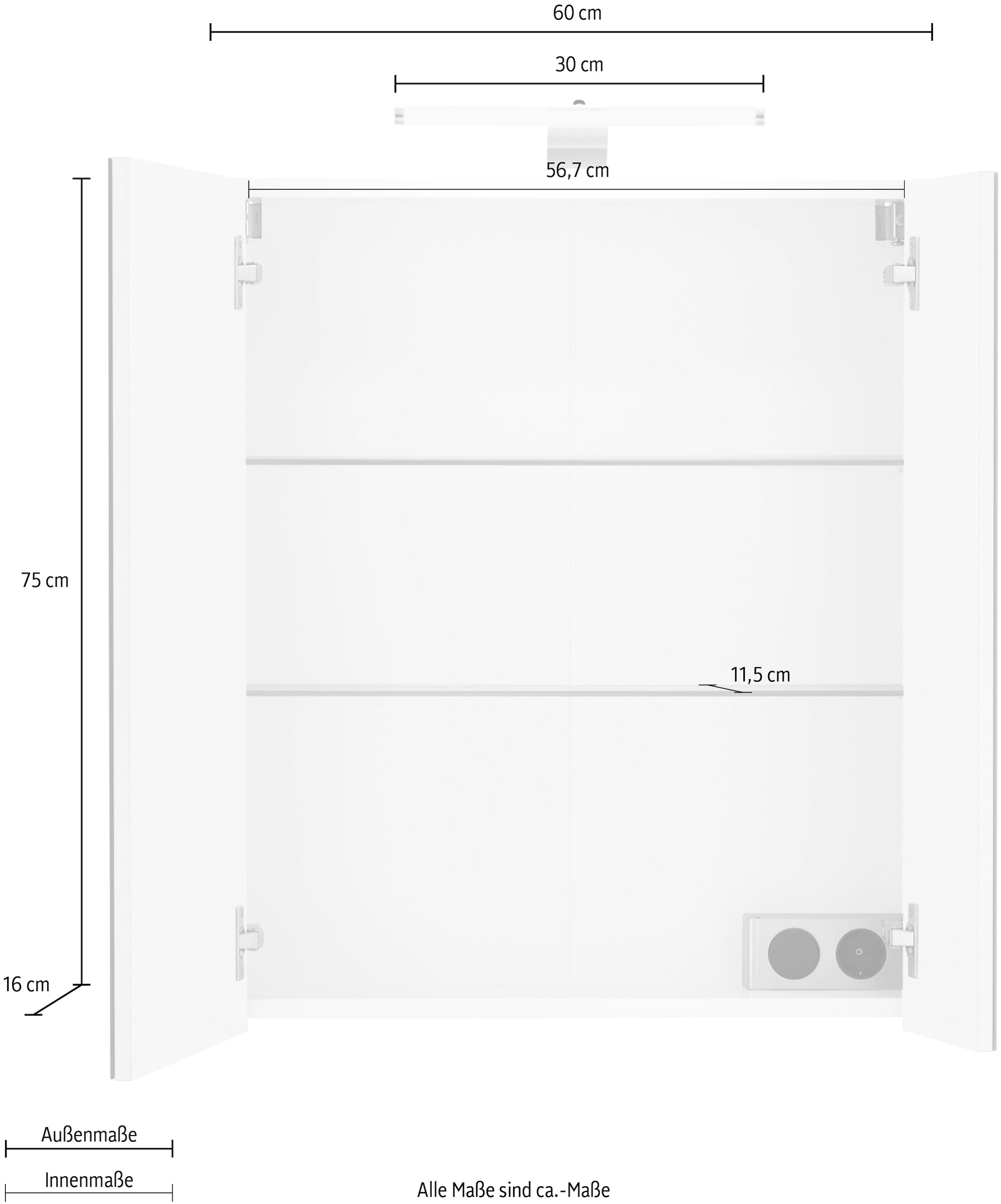 Schildmeyer Spiegelschrank »Lagona«, Breite 60 cm, 2-türig,  LED-Beleuchtung, Schalter-/Steckdosenbox jetzt im %Sale