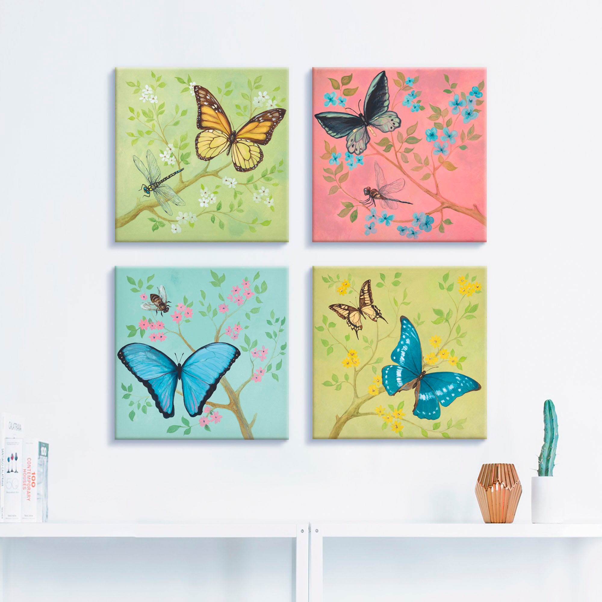 Artland Leinwandbild »Schmetterlinge Pastell«, Insekten, (4 St.), 4er Set, günstig online kaufen