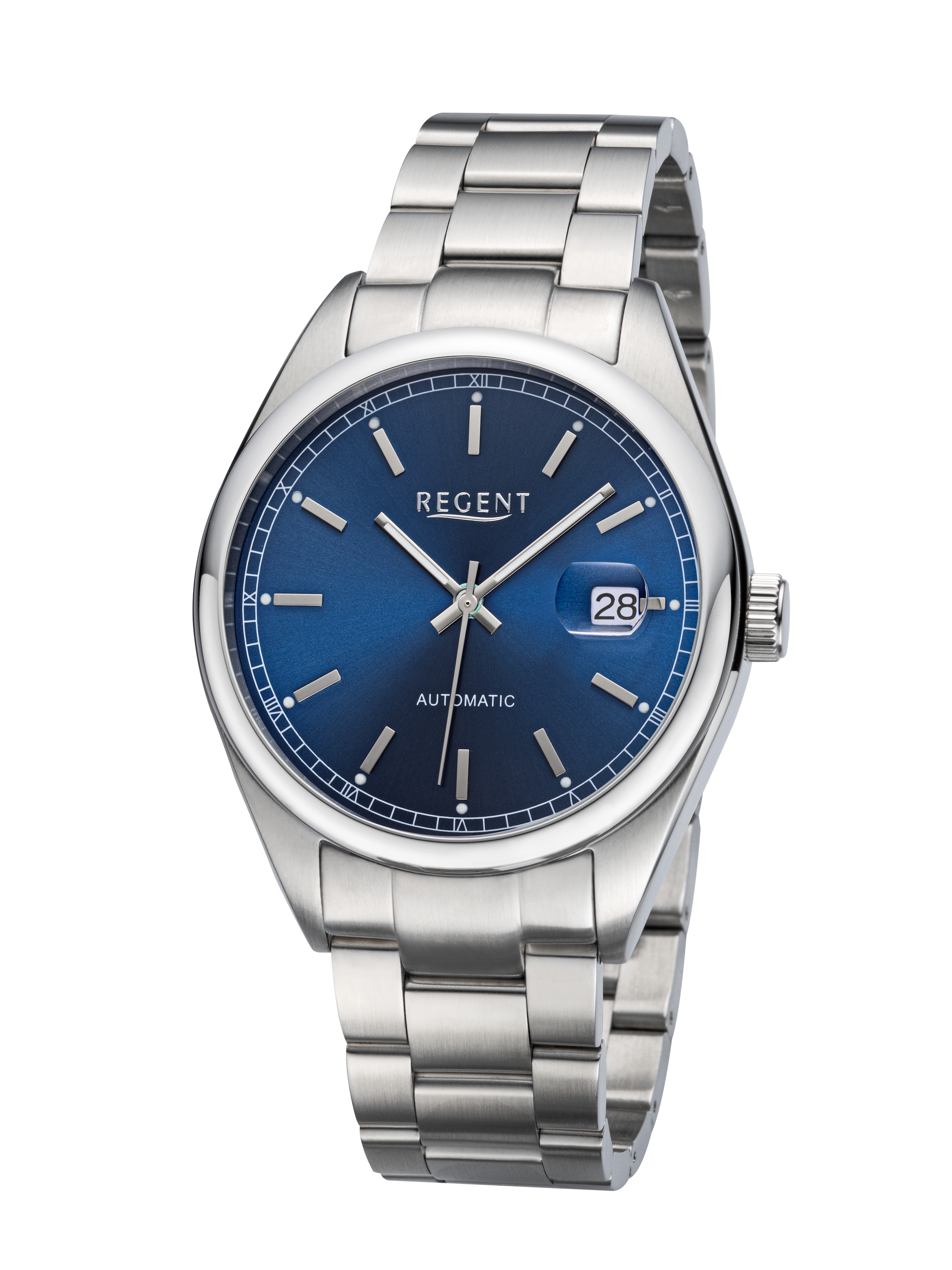 Regent Automatikuhr Armbanduhr, Herrenuhr, Mechanische Uhr, Edelstahlarmband, analog, Tag