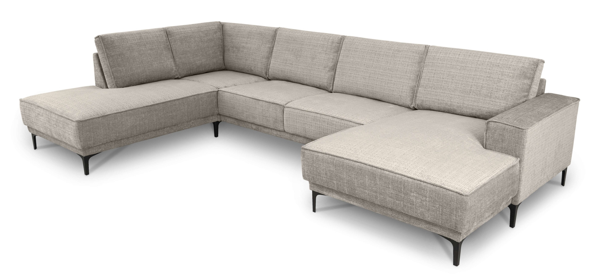 Places of Style Wohnlandschaft »XXL Sofa Oland, Struktur, Flachgewebe, Luxus-Microfaser, Boucle«, U-Form, 345 cm, Wellenunterfederung, Skandi-Design, Metallfüße